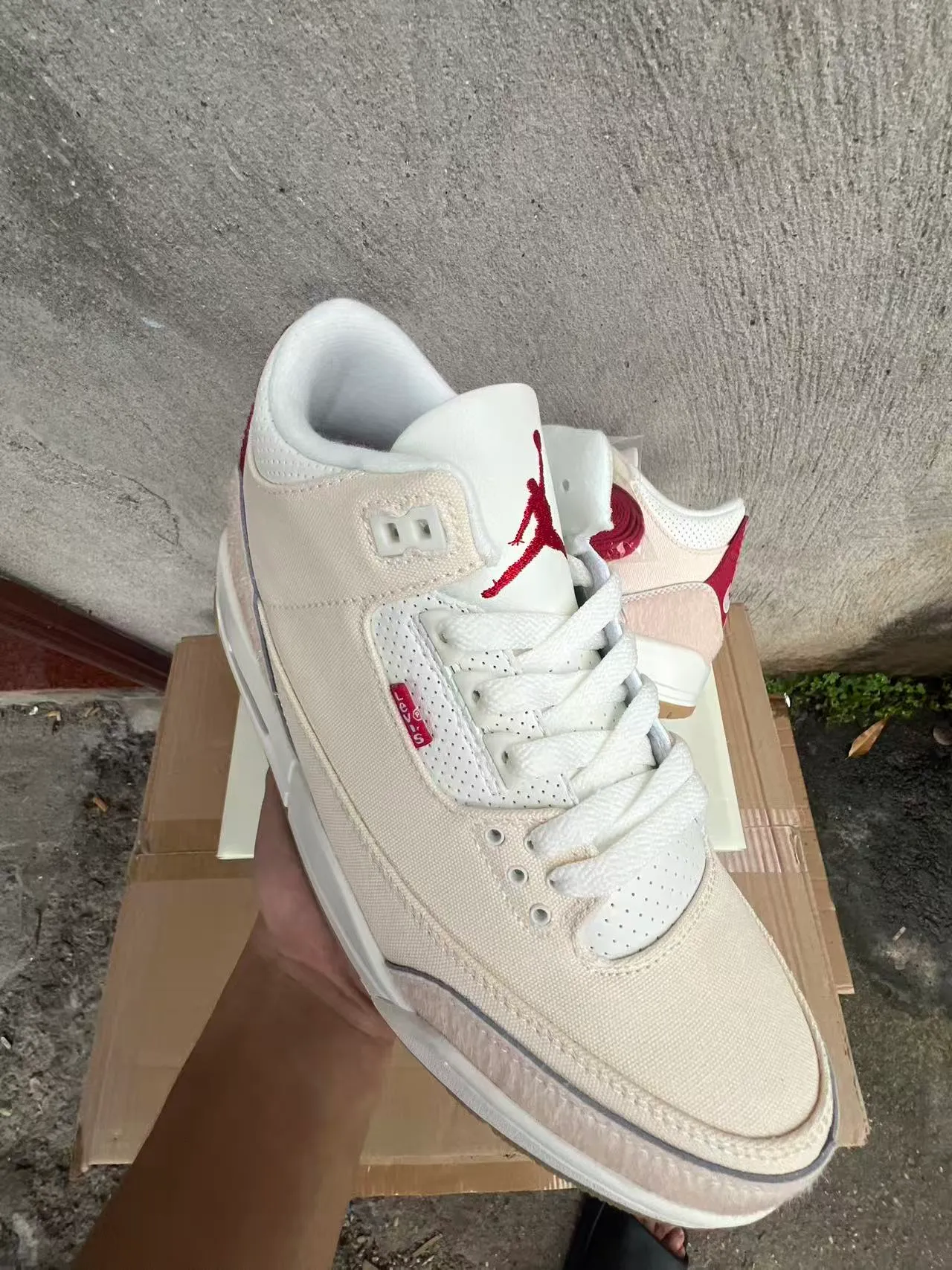 Levi's Beige Red High-Top Textile-Suede Hybrid Upper Sneakers