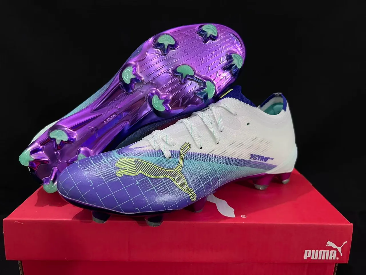 Puma Nitro Purple White Low-Cut Knit Upper Gradient Firm-Ground Soccer Shoes