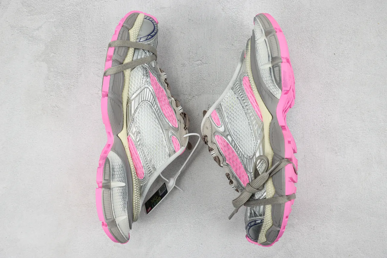 New Balance Silver Pink Chunky Layered Sole Metallic Mesh And Synthetic Upper Sneakers