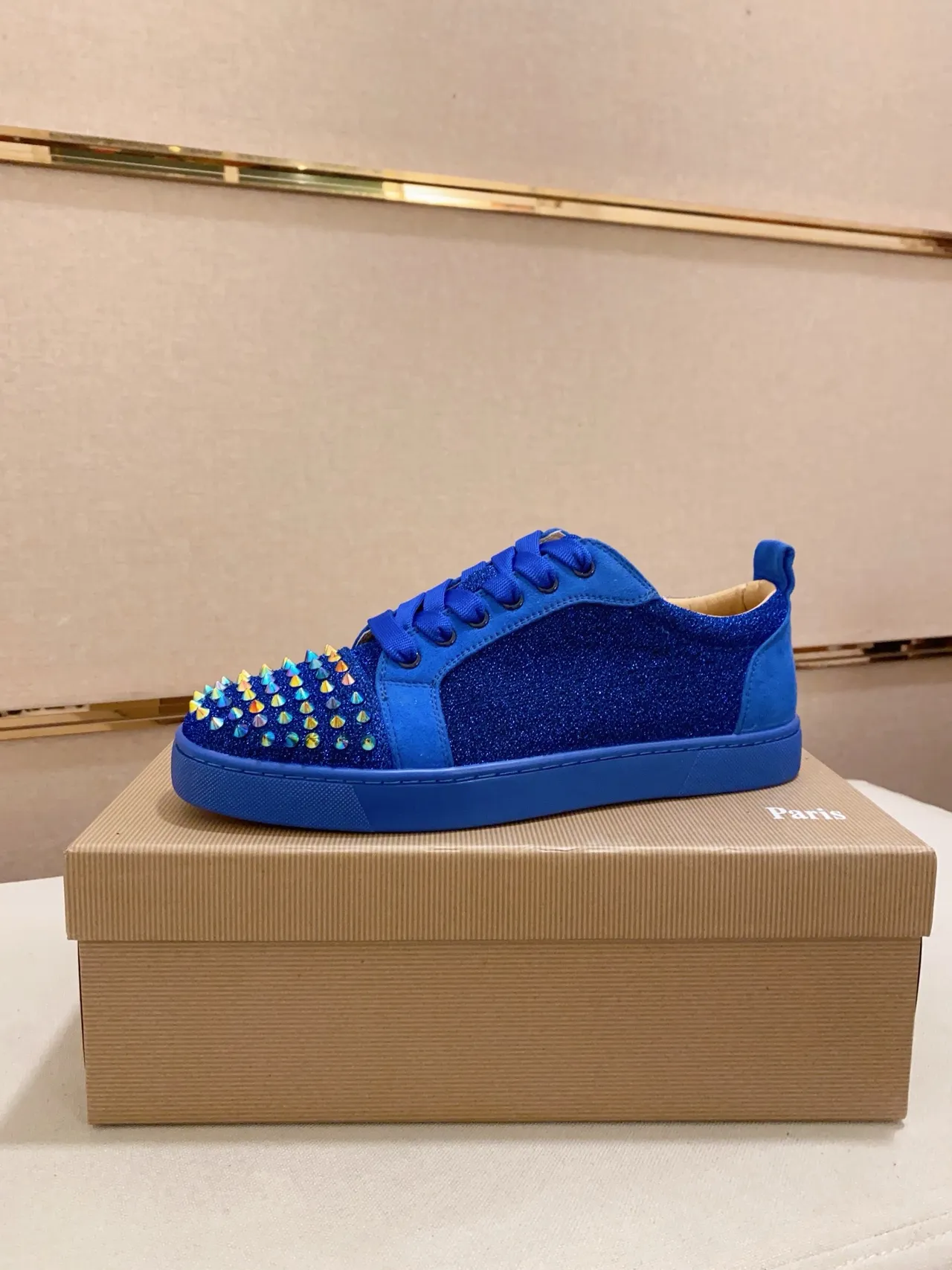 Christian Louboutin Blue Glitter Spike Low-Top Lifestyle Sneaker