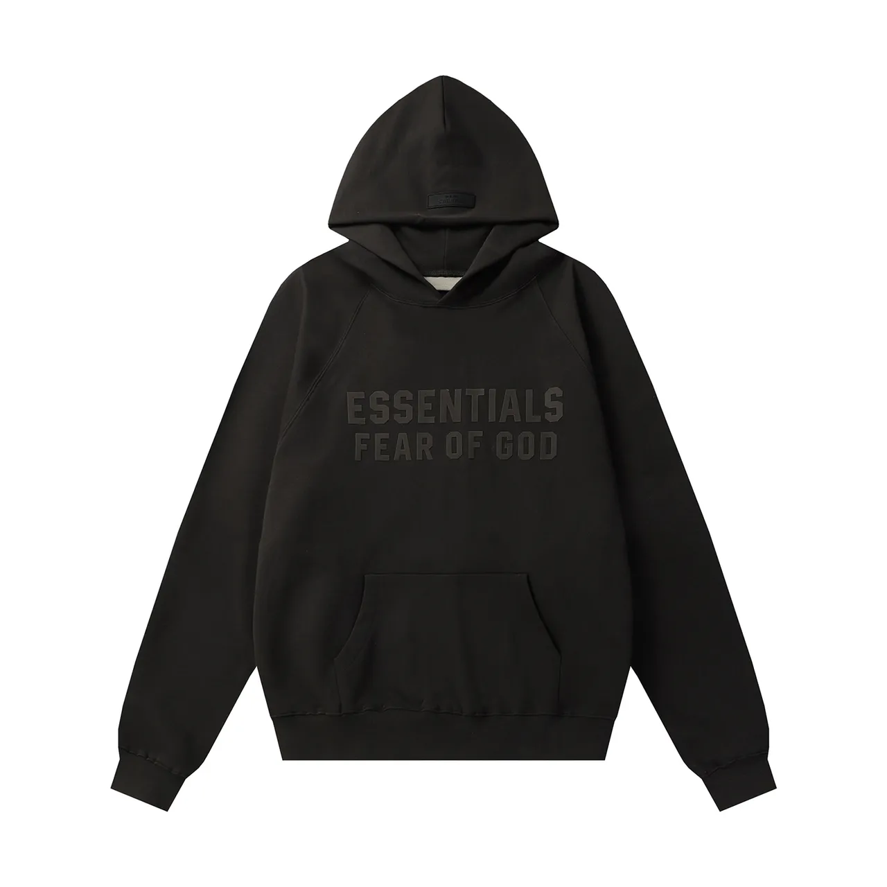 Fear of God Essentials Black Oversized Fit Tonal Embossed Logo Hoodie