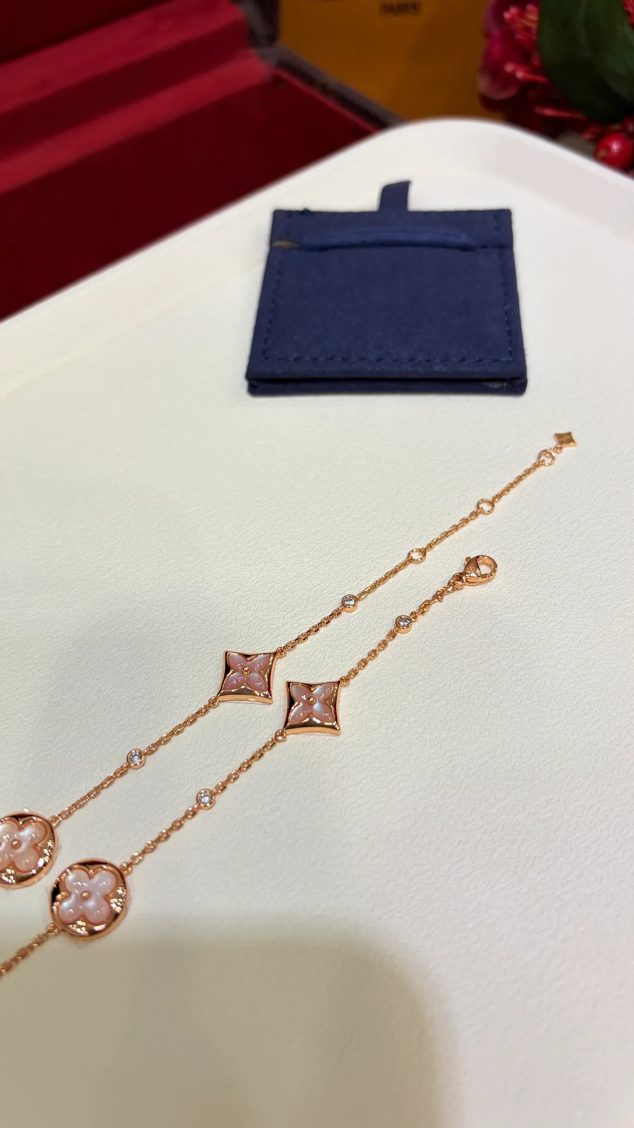 Louis Vuitton Monogram Flower Motif Rose Gold Necklace