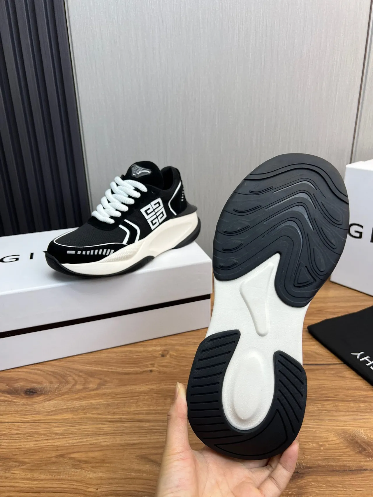 Givenchy Black White Sole Mesh Upper Chunky Sneakers
