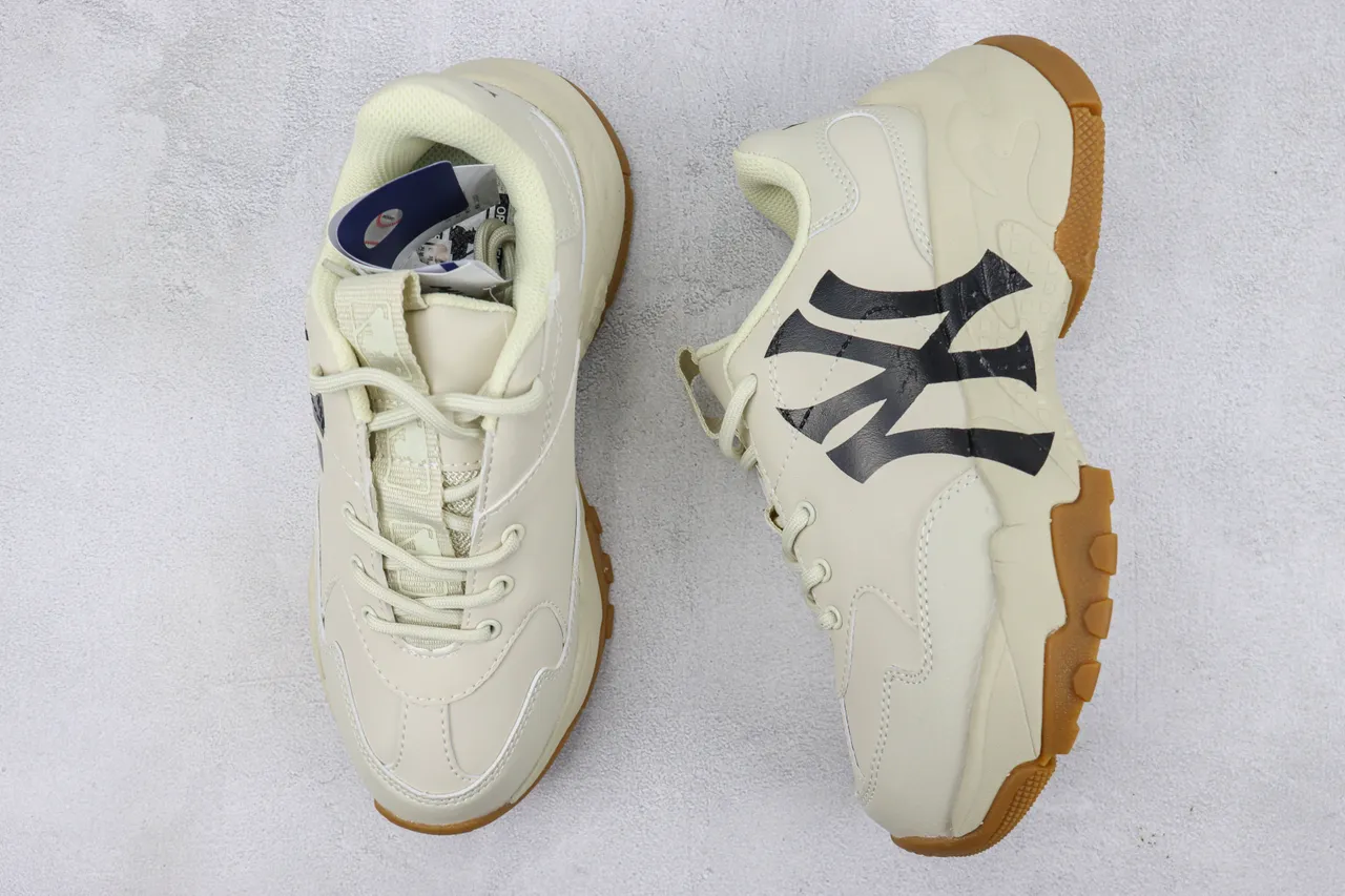 New Era Beige Black Sole Leather-and-Mesh Upper Chunky Sneakers