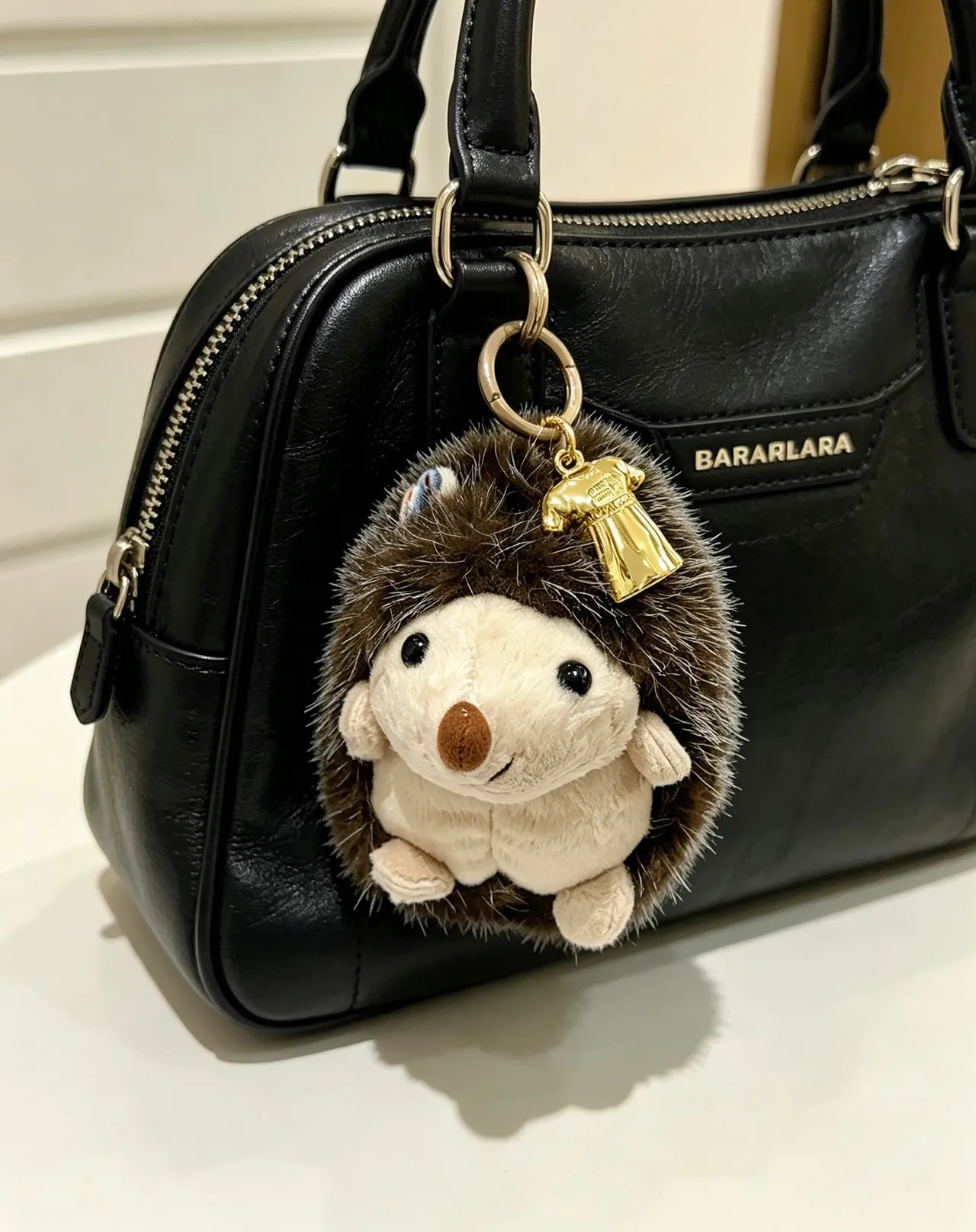 Balenciaga Brown Gold Plush Hedgehog Faux Fur Crossbody Bag