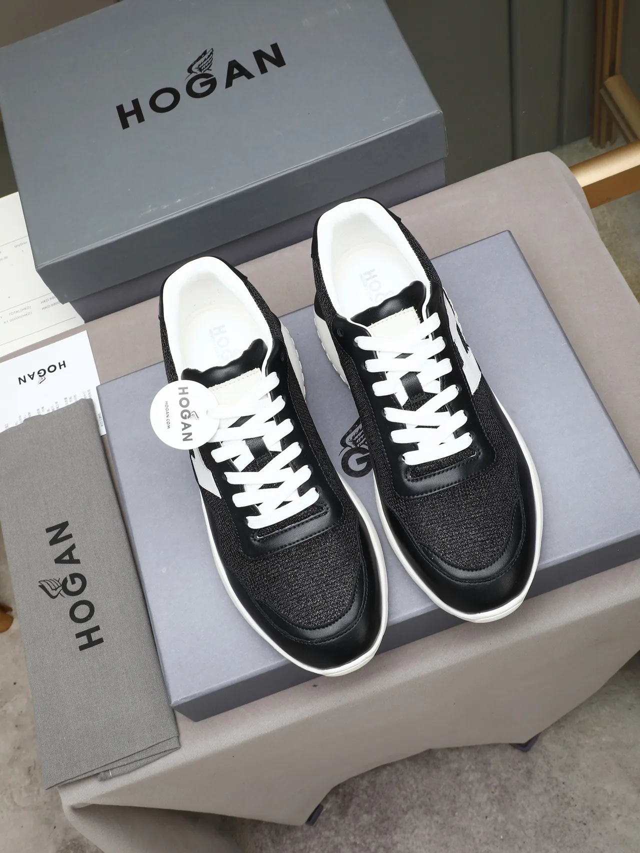 Hogan H-Series Black and White Logo-Accented Lifestyle Sneakers