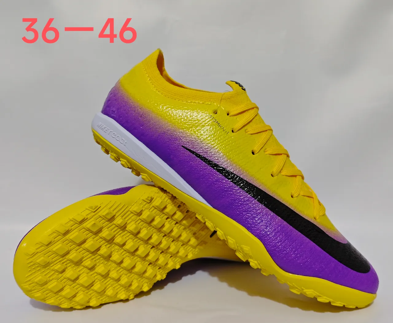 Nike Yellow Purple Gradient Upper Molded Studs Turf Soccer Shoes