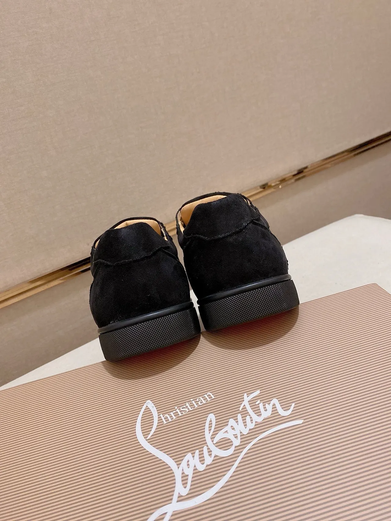 Christian Louboutin Black Beige Suede Upper Spiked Toe Cap Lifestyle Sneakers