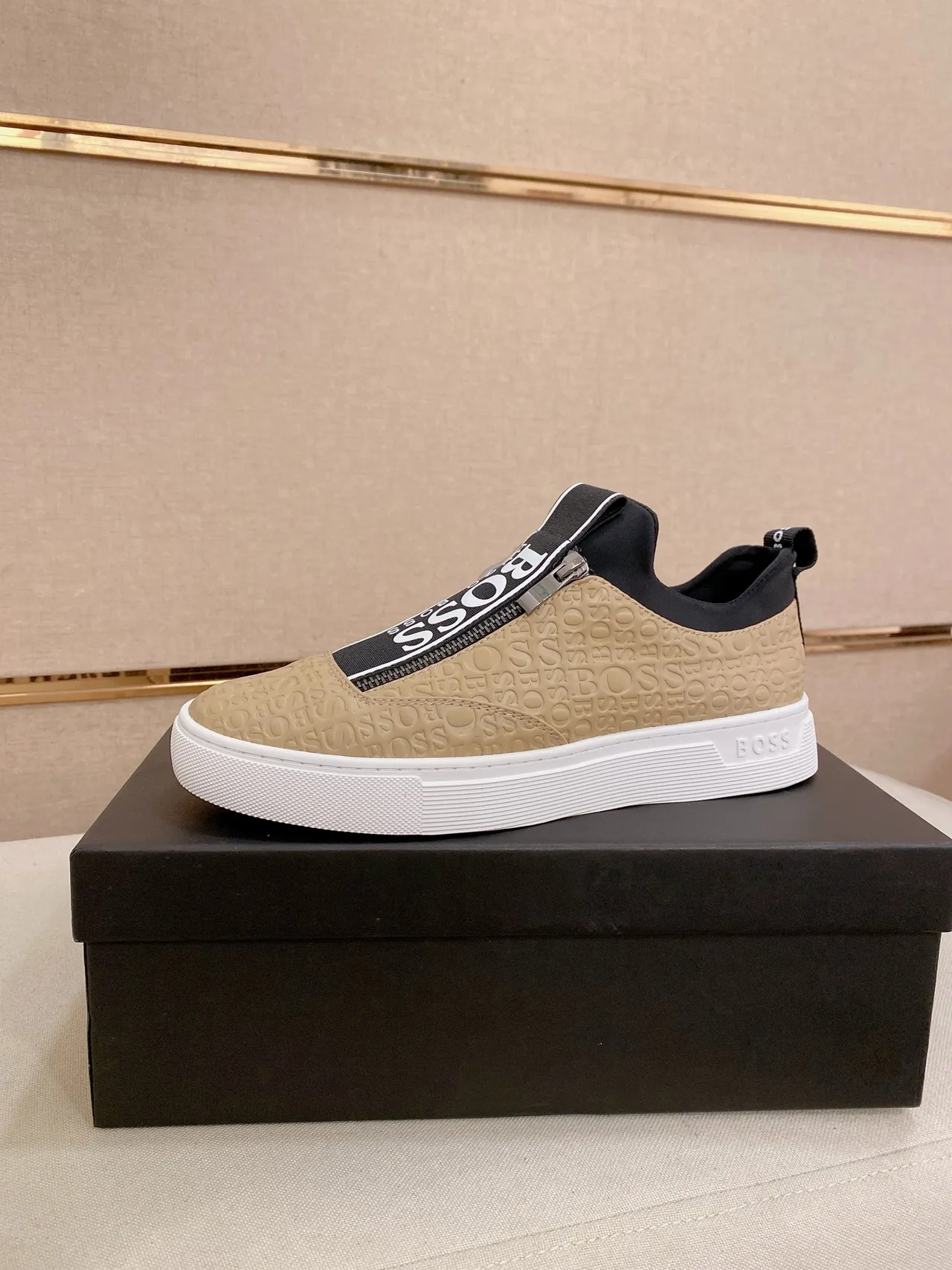 Hugo Boss Zip-Slip Embossed Logo Beige Lifestyle Sneakers