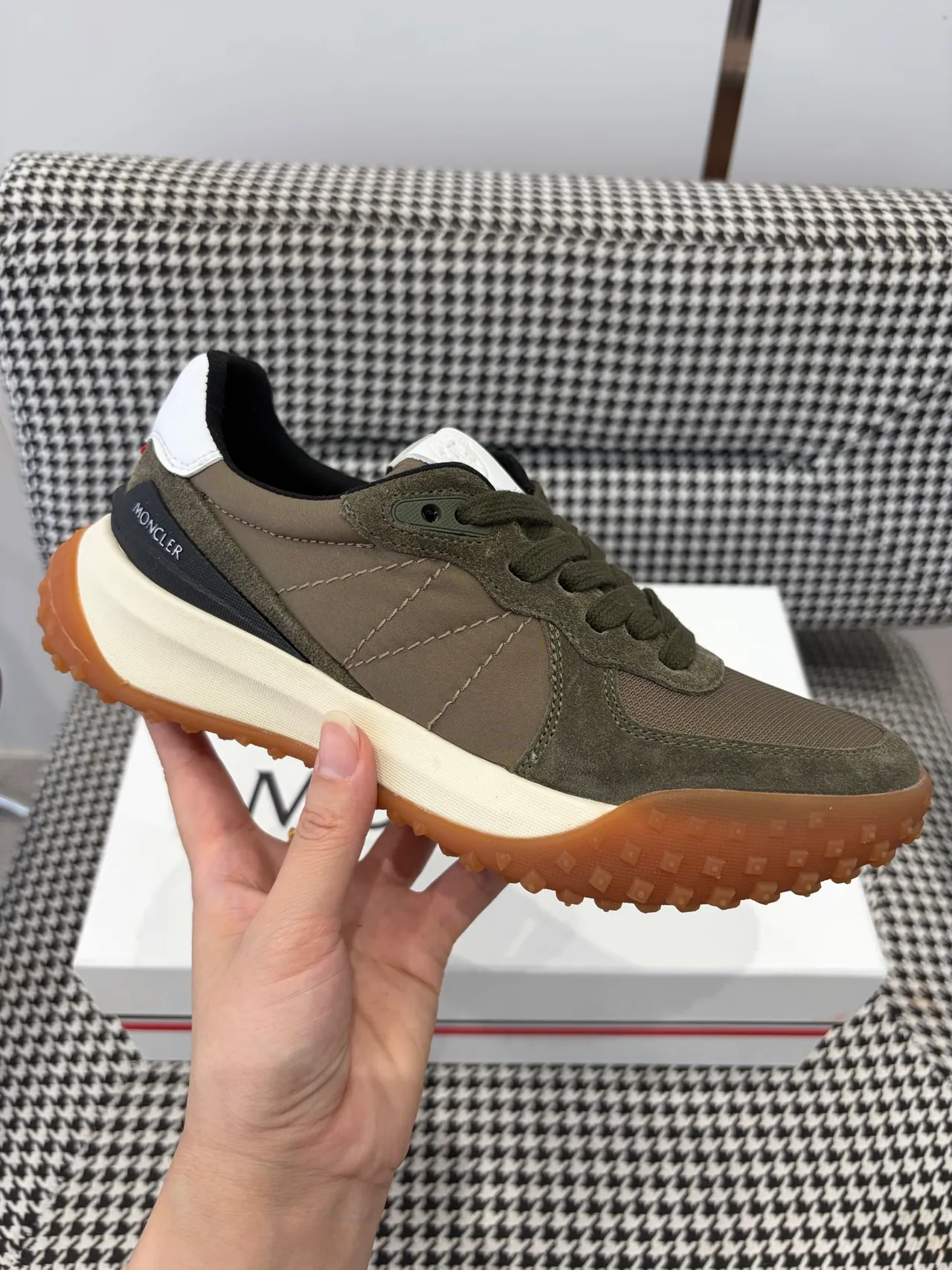 Moncler Olive Green Suede and Nylon Lifestyle Sneaker
