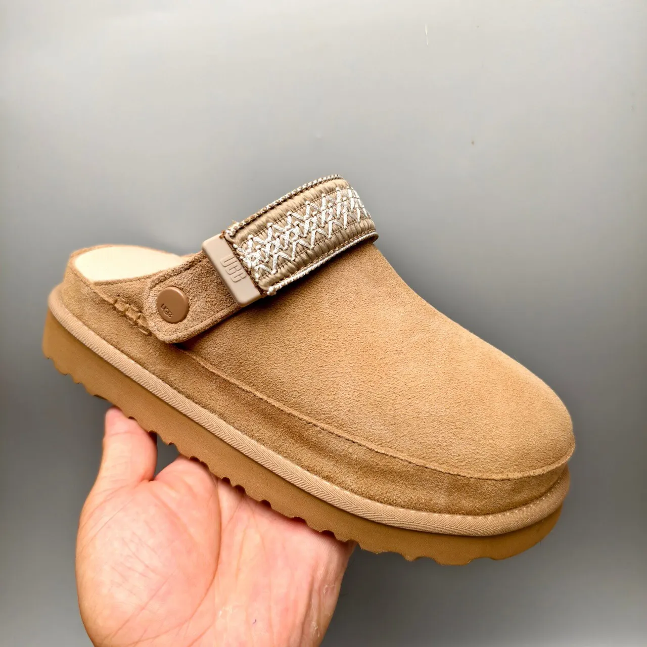 UGG Tasman Tan Suede Woven Strap Slipper