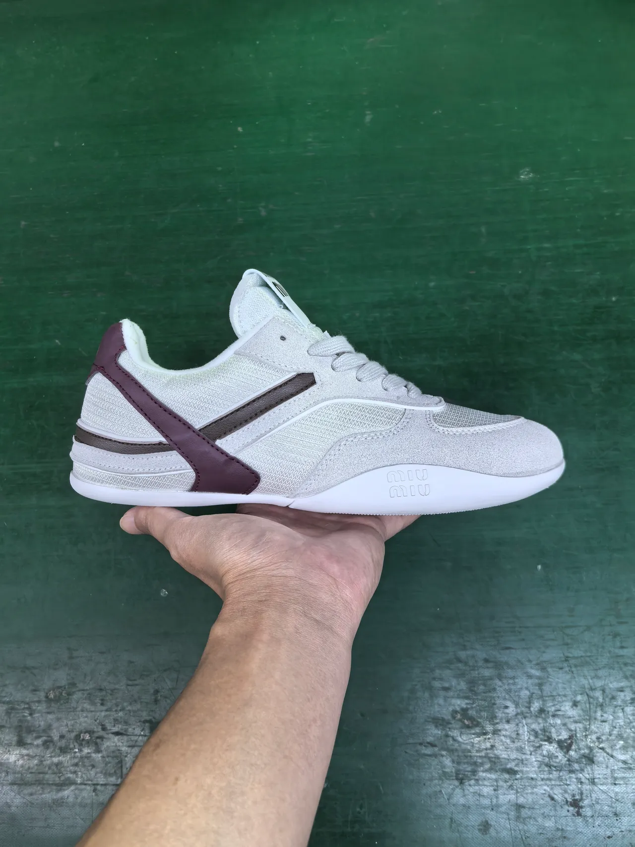 Miu Miu Wander Off-White and Burgundy Lifestyle Sneakers