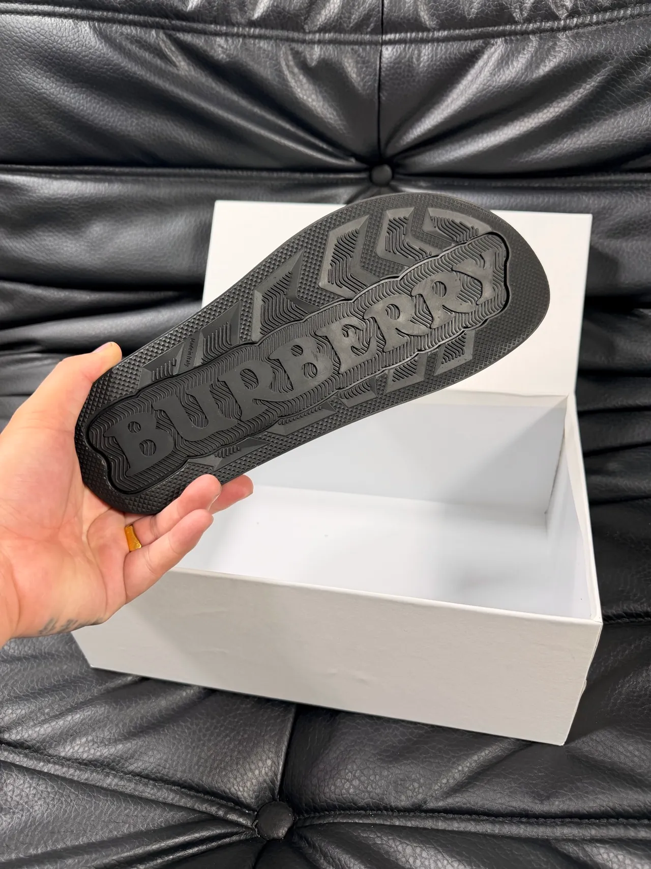 Burberry White and Black Monogram Slippers