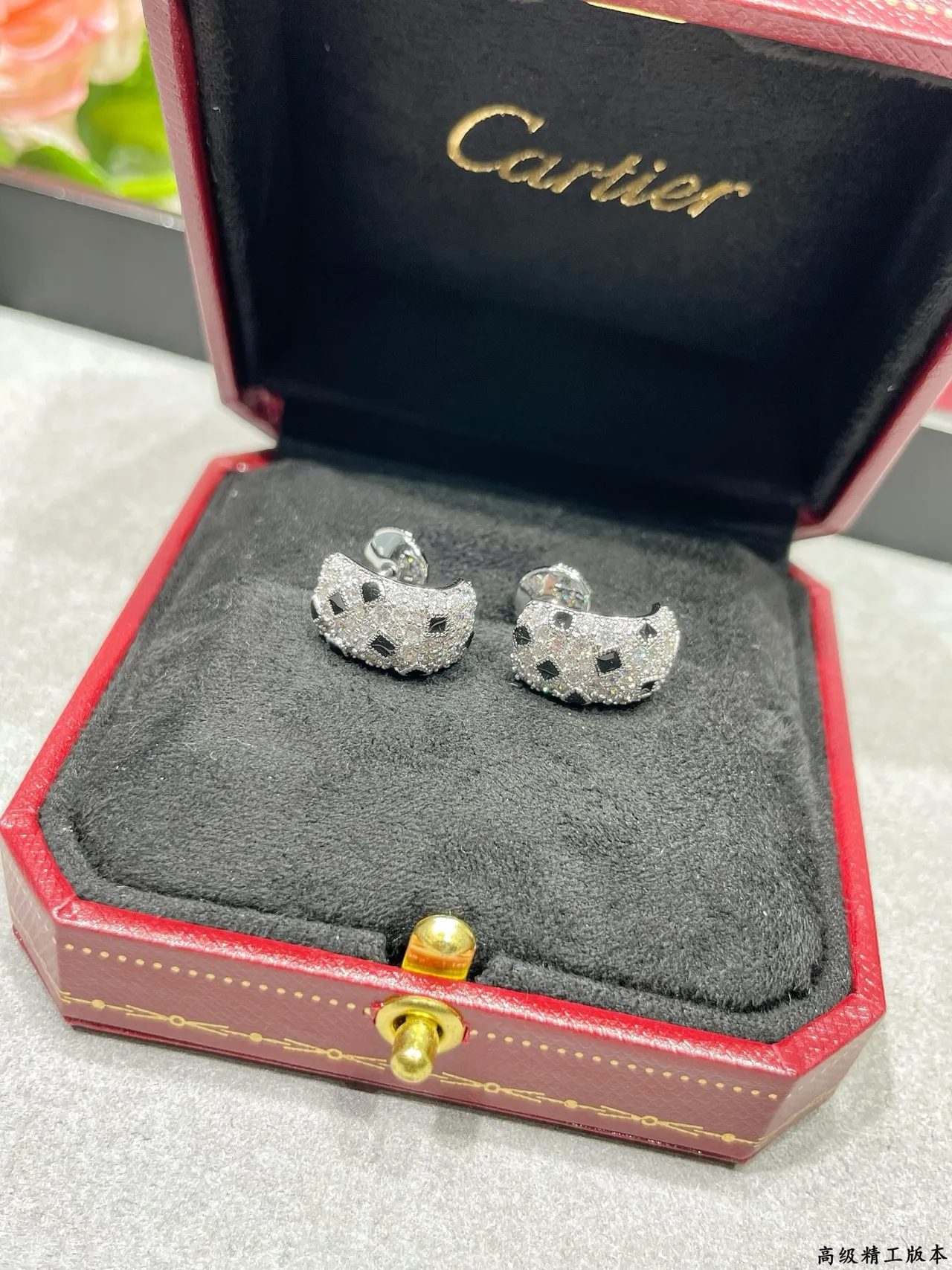 Cartier Silver Black Pavé-Set Geometric Inlays Earrings