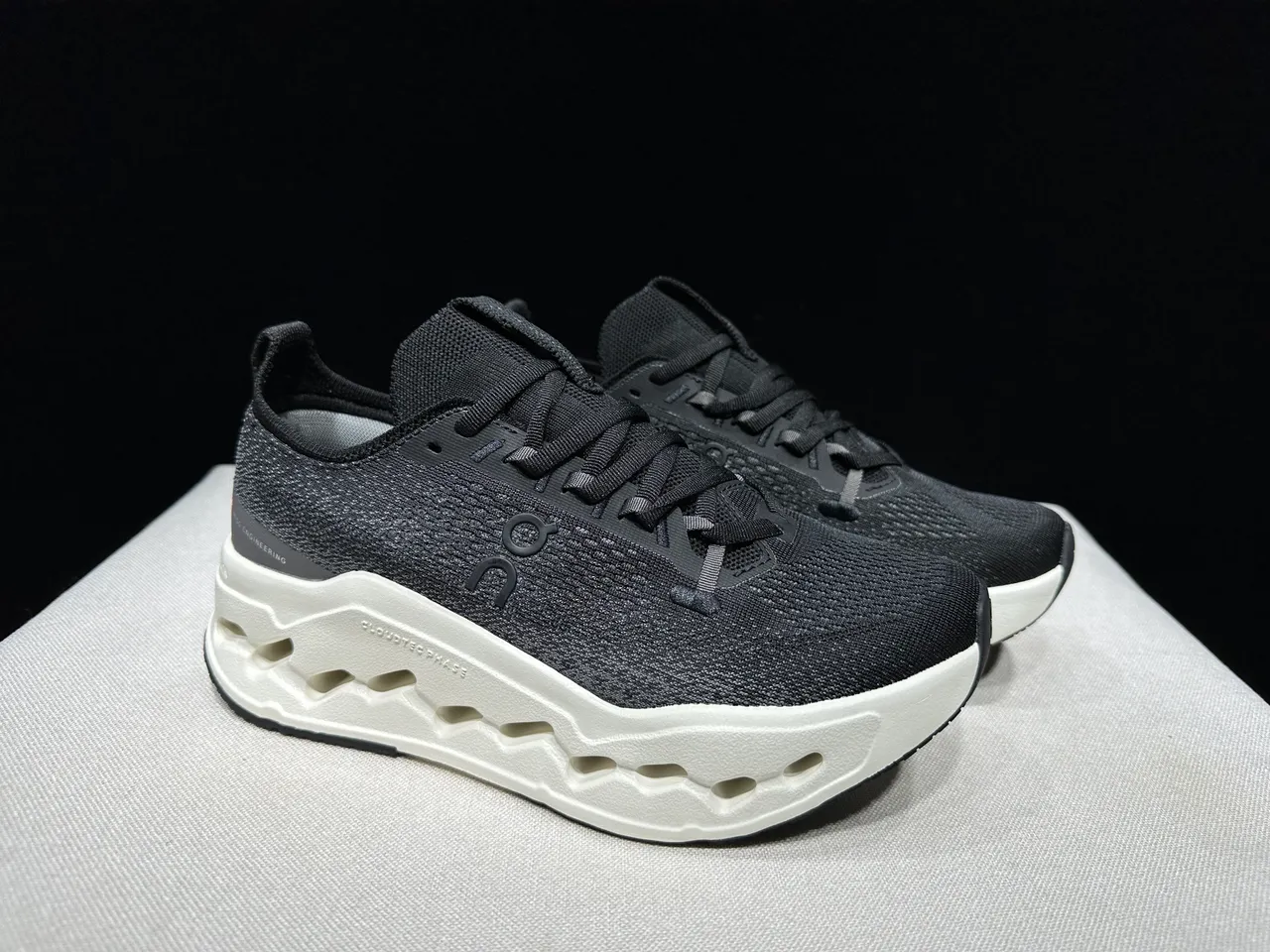 On Cloudmonster Black and Off-White Running Shoes