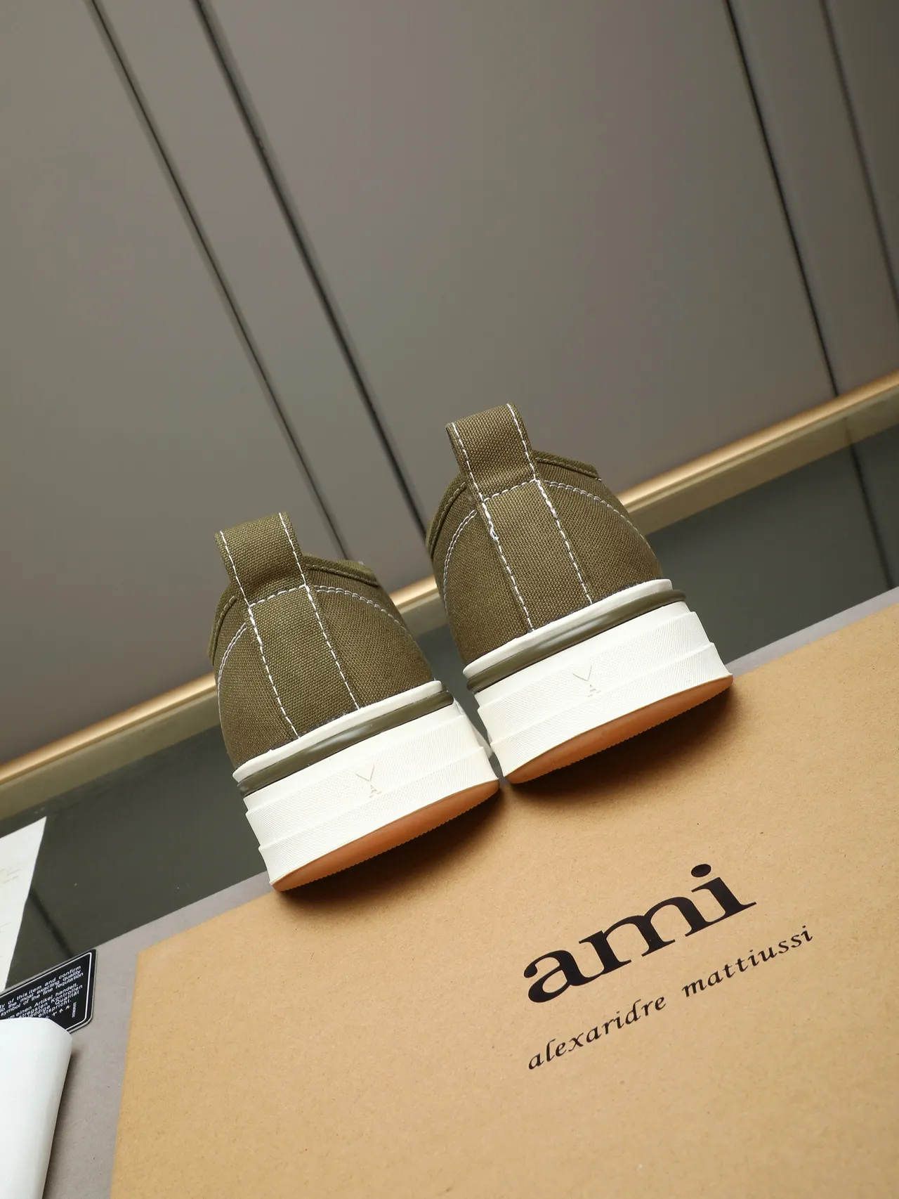 AMI Paris de Coeur Army Green White Canvas Upper Platform Sole Sneakers
