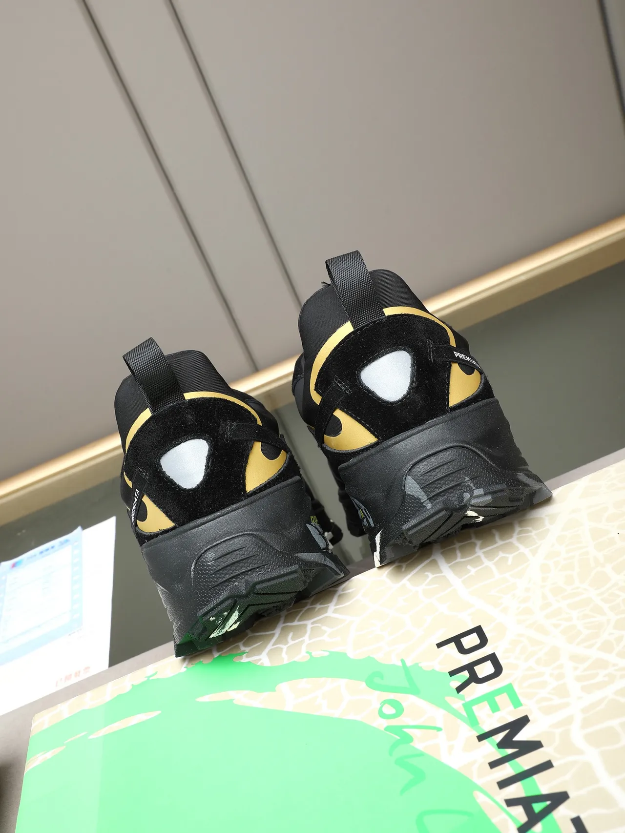 Premiata Black Gold Sole Mixed-Material Upper Chunky Sneakers