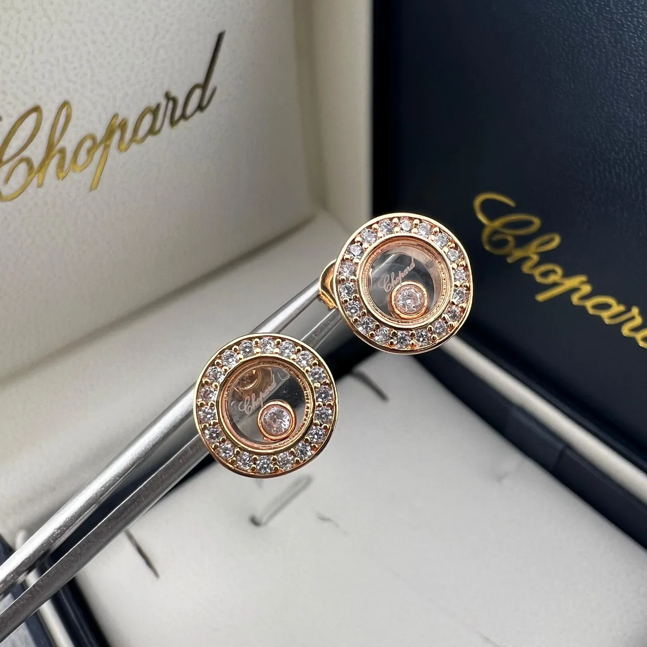 Chopard Happy Diamonds Pavé Diamond Halo Floating Diamond Earrings