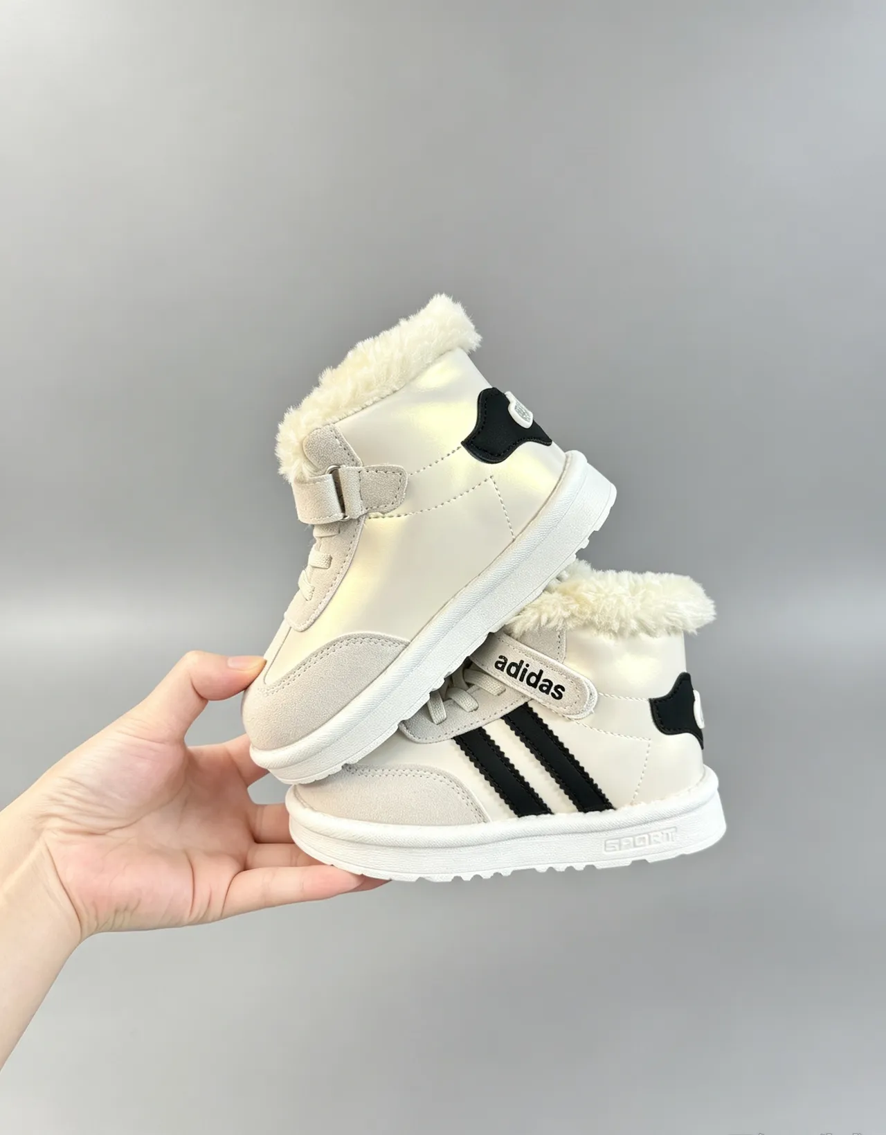 Adidas Brown White Fur-Lined Collar Three-Stripe Side Panel Snow Boots