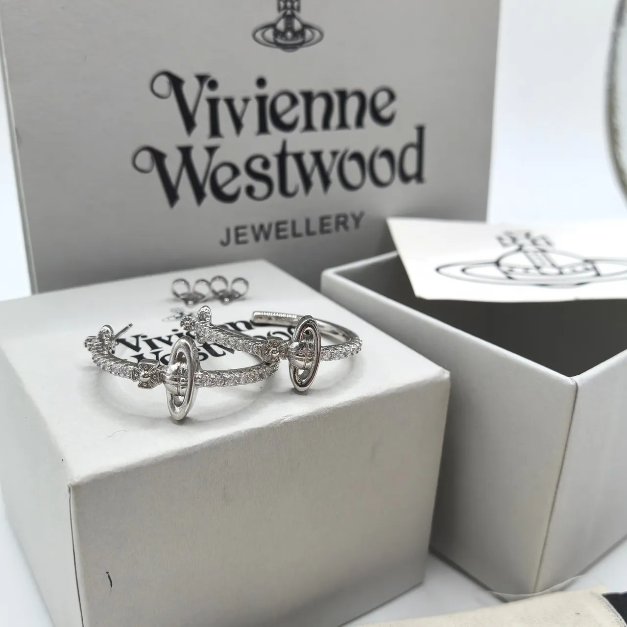 Vivienne Westwood Orb Gold Silver Motif Pavé-Set Stones Earrings