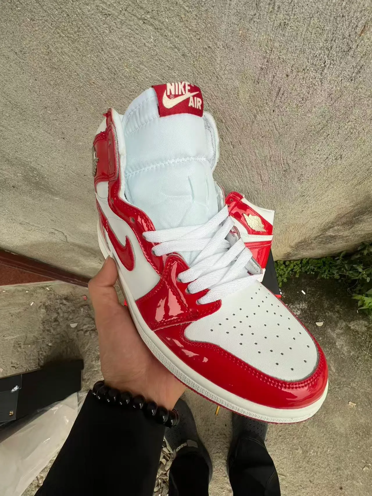 Air Jordan 1 Glossy Red and White High-Top Basketball Shoes