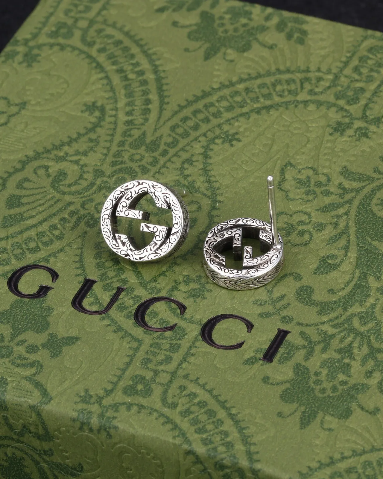 Gucci GG Marmont Silver Circular Stud Interlocking G Logo Earrings
