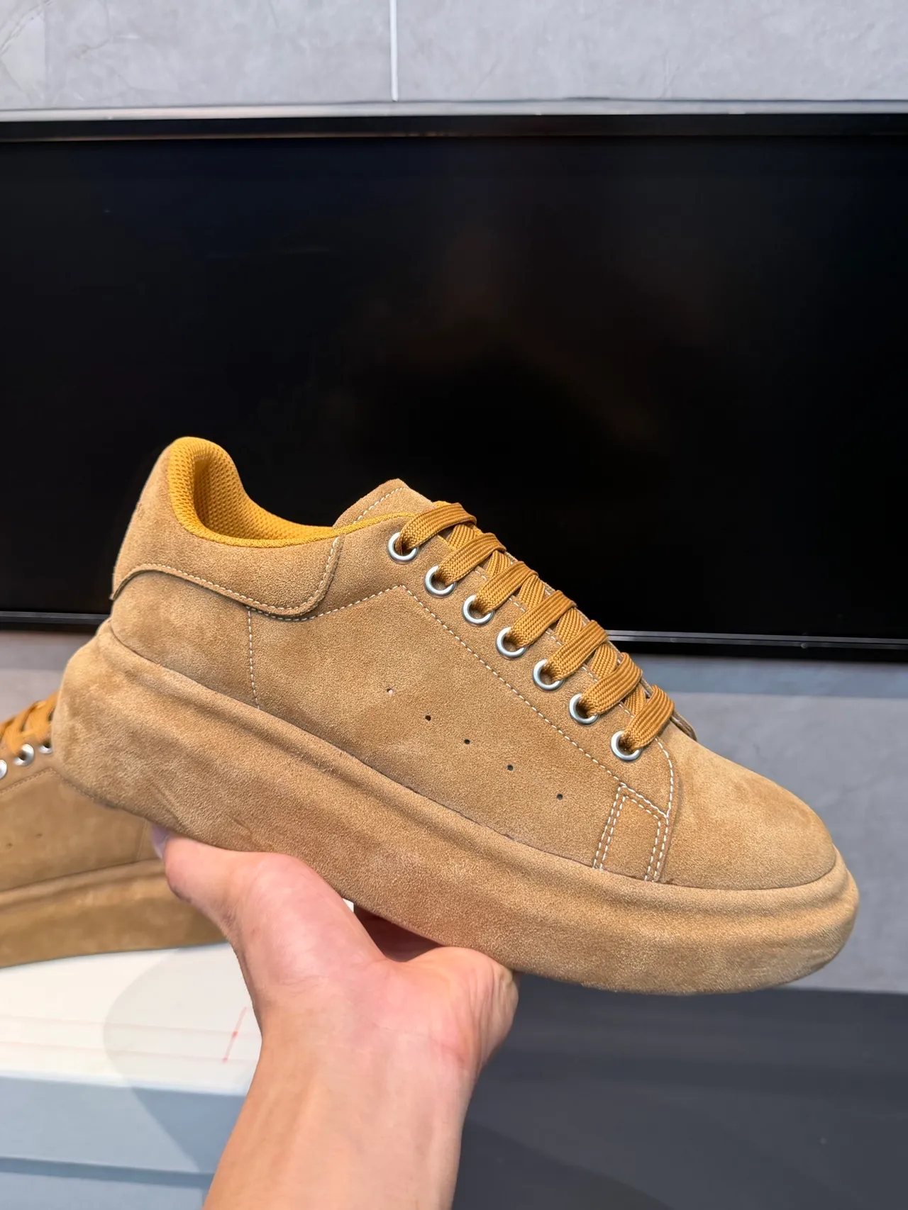 Alexander McQueen Oversized Sneaker Tan Suede Lifestyle Sneakers