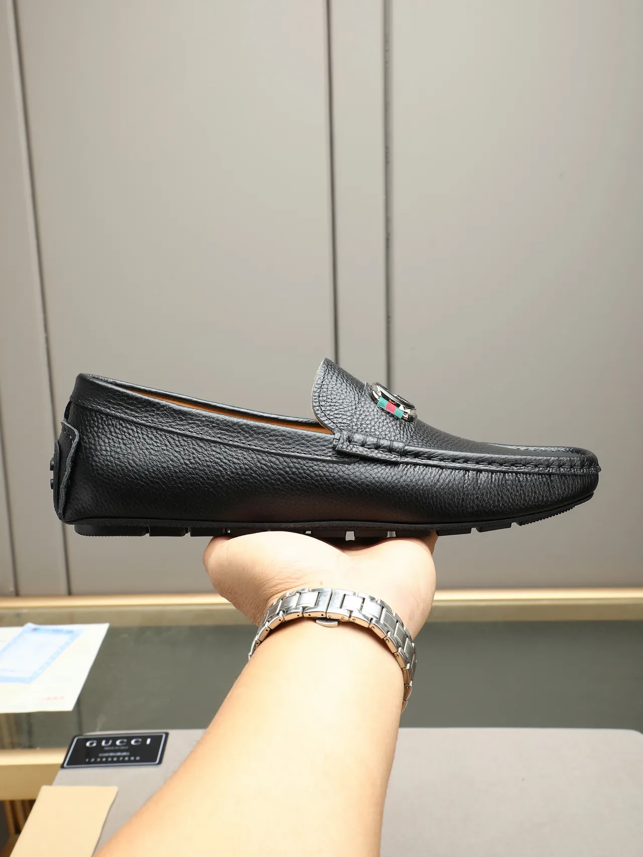 Gucci Horsebit 1955 Black Pebbled Leather Loafer