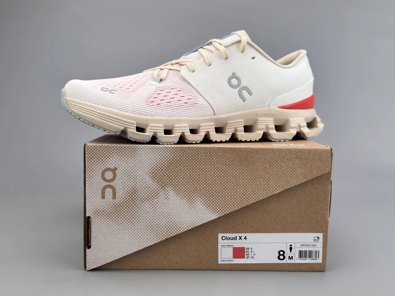 On Beige Red Open Hexagonal CloudTec Pods Minimalist Lacing System Sneakers