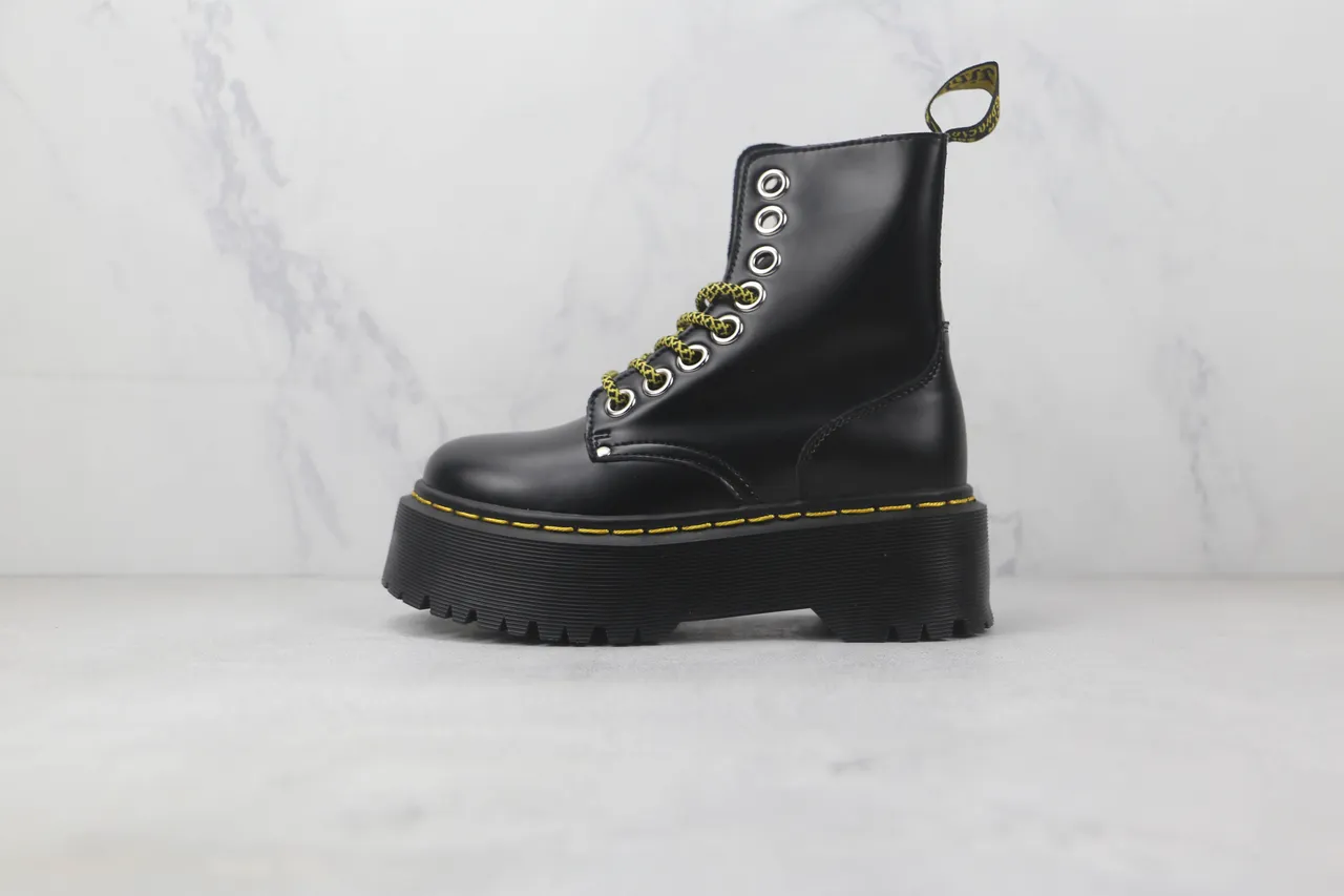 Dr. Martens Jadon Black Yellow Platform Sole Smooth Leather Martin Boots