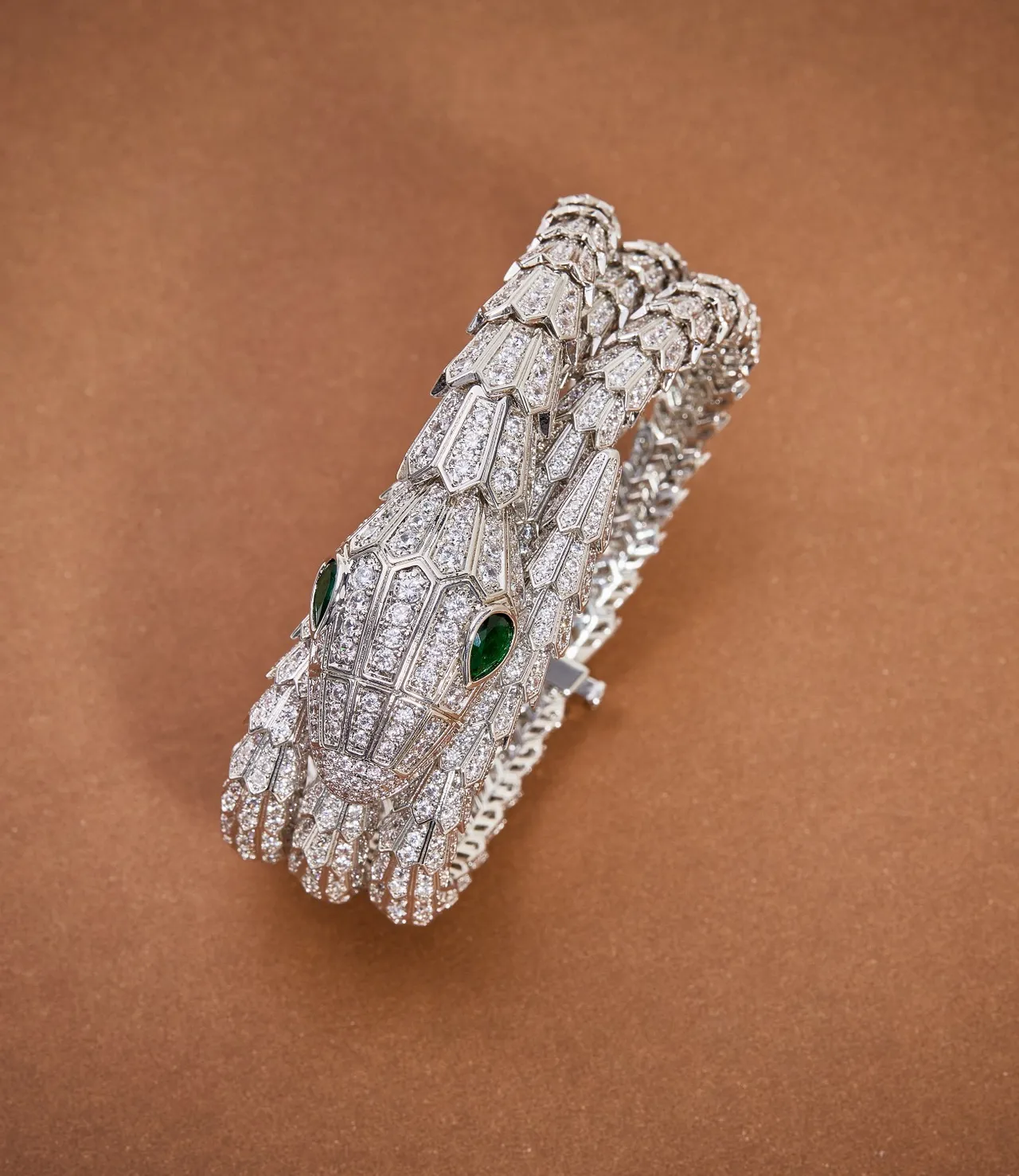 Bvlgari Serpenti High Jewelry Diamond and Emerald Coiled Bracelet