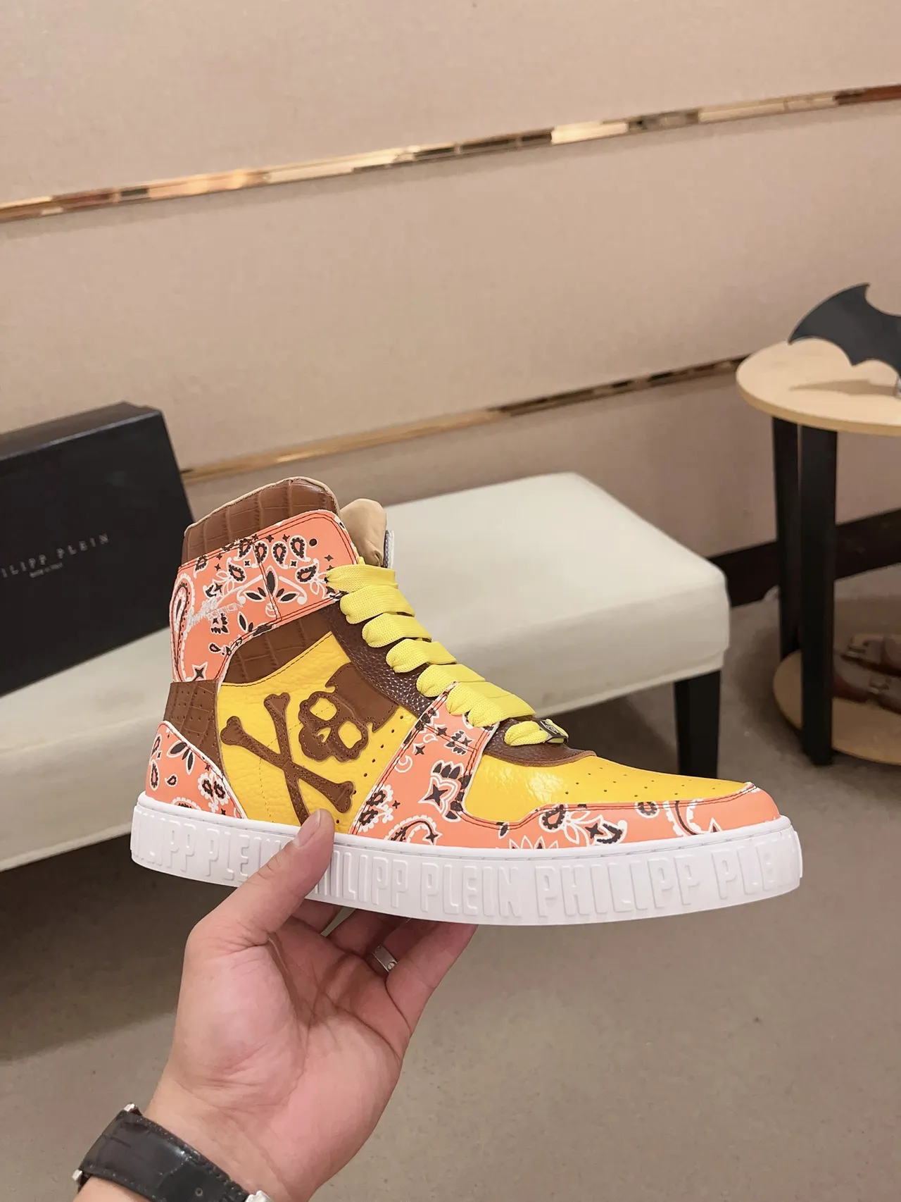 Philipp Plein High-Top Bandana Print Skull Motif Lifestyle Sneakers
