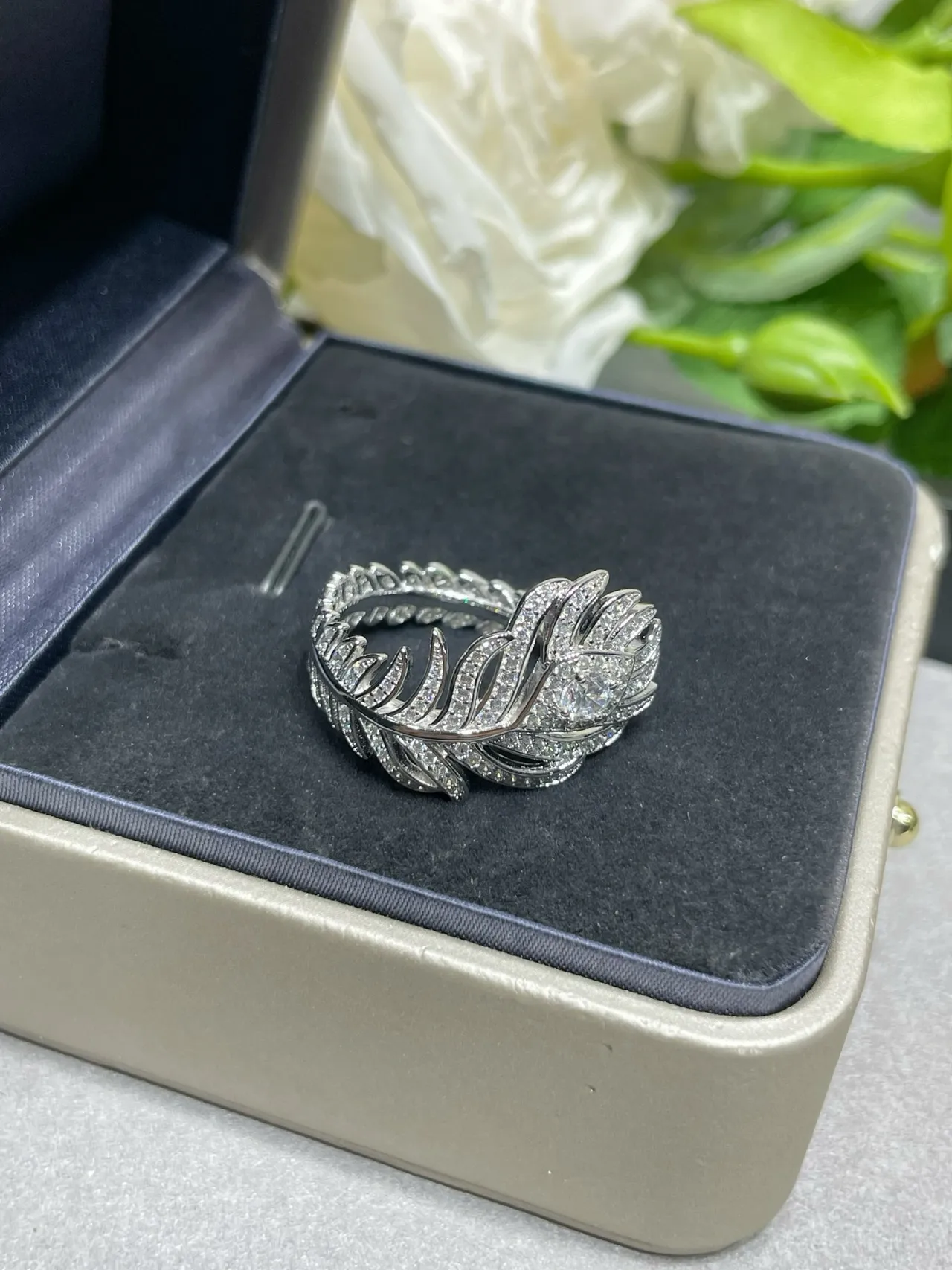 Feather Motif Pavé Crystal Stud Earrings