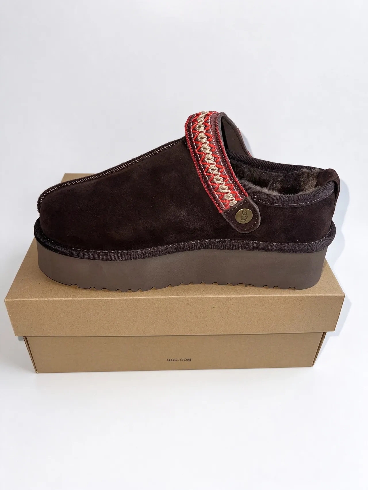 UGG Tasman Brown Red Suede Upper Woven Strap Detail Casual Shoes