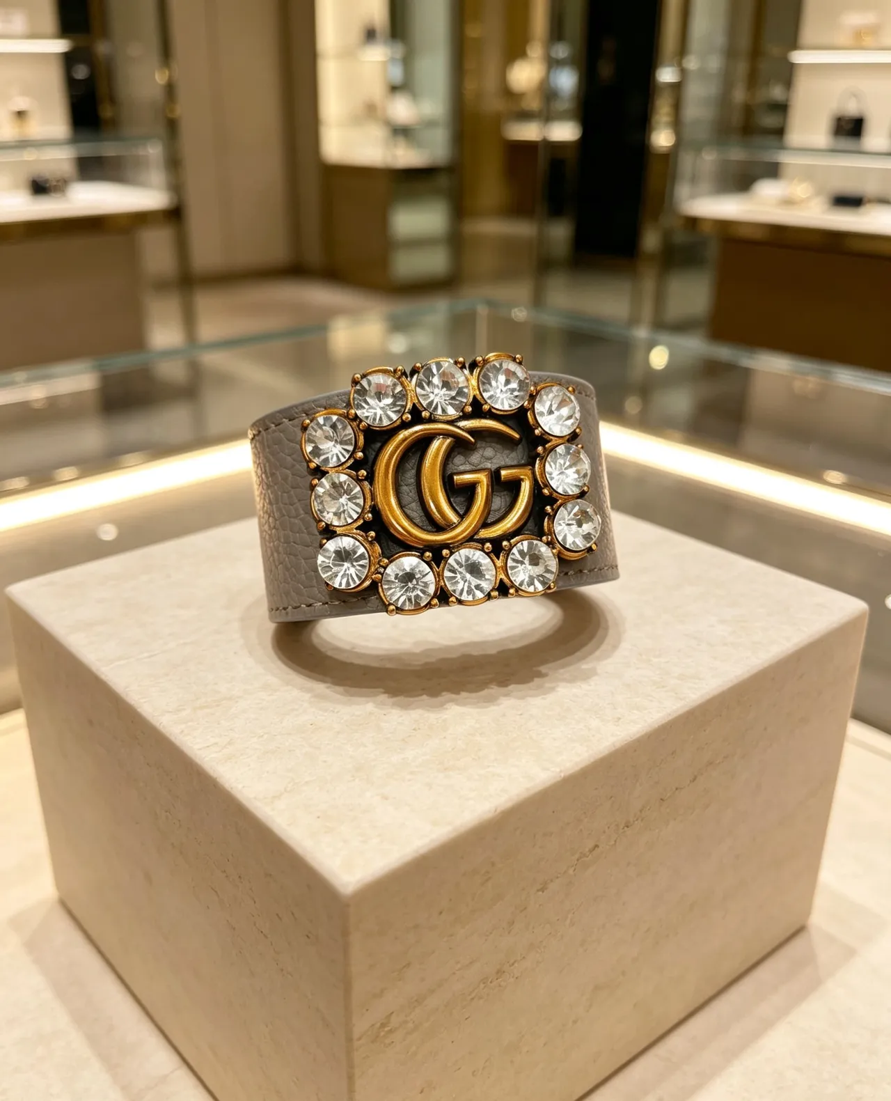 Gucci GG Marmont Crystal-Embellished Leather Belt