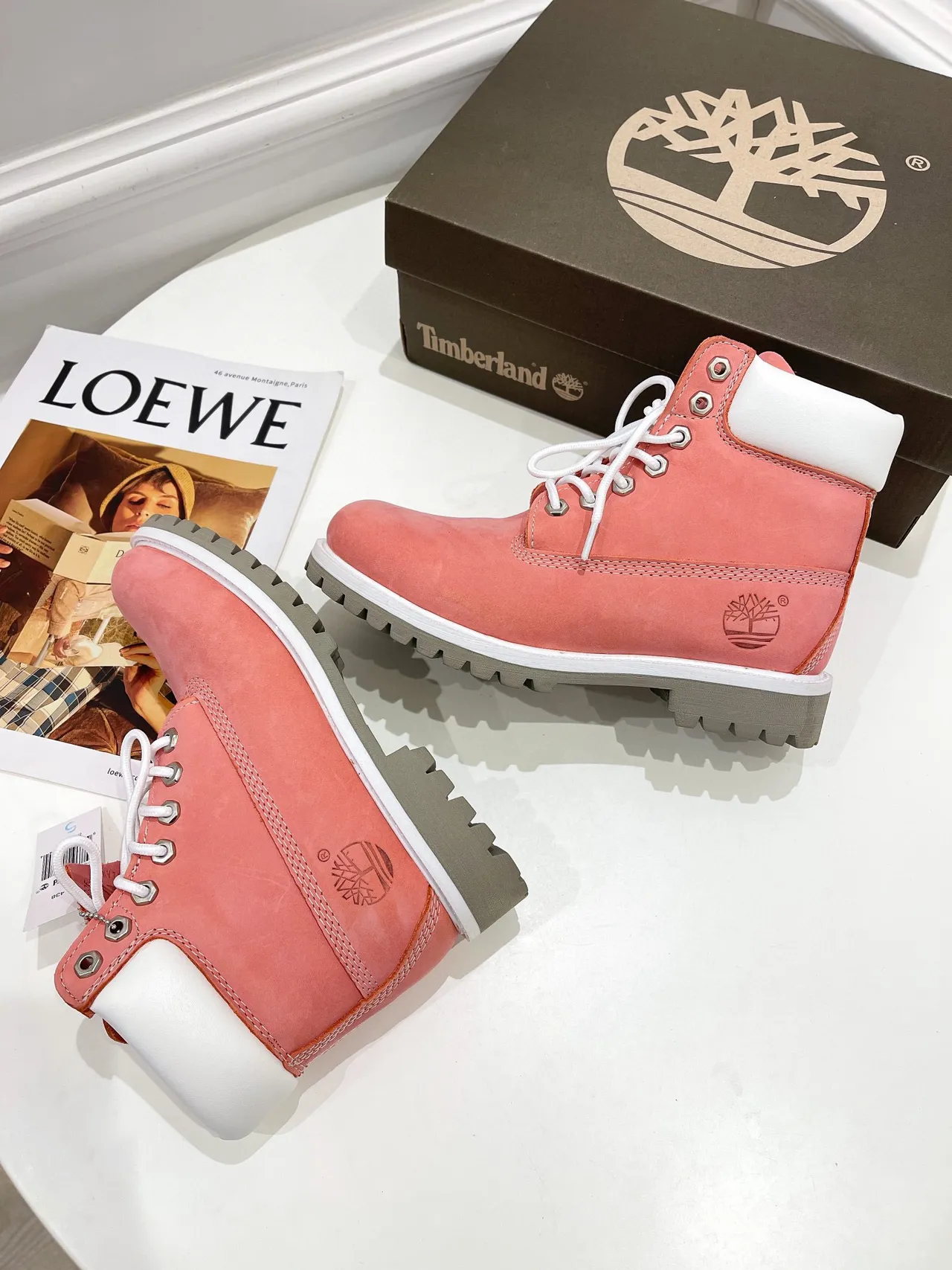 Timberland Premium 6-Inch Coral Pink Suede Work Boots
