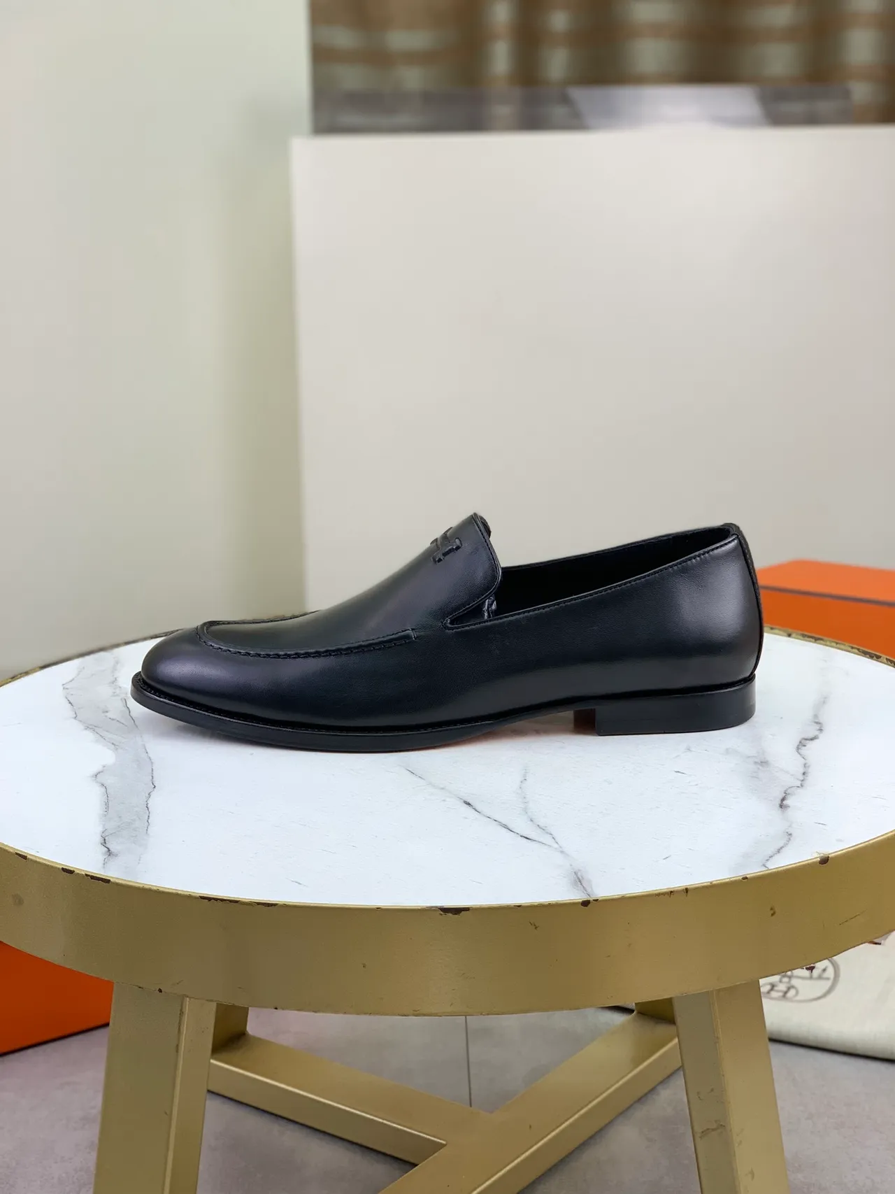 Hermès Oran Black Leather H-Logo Loafers