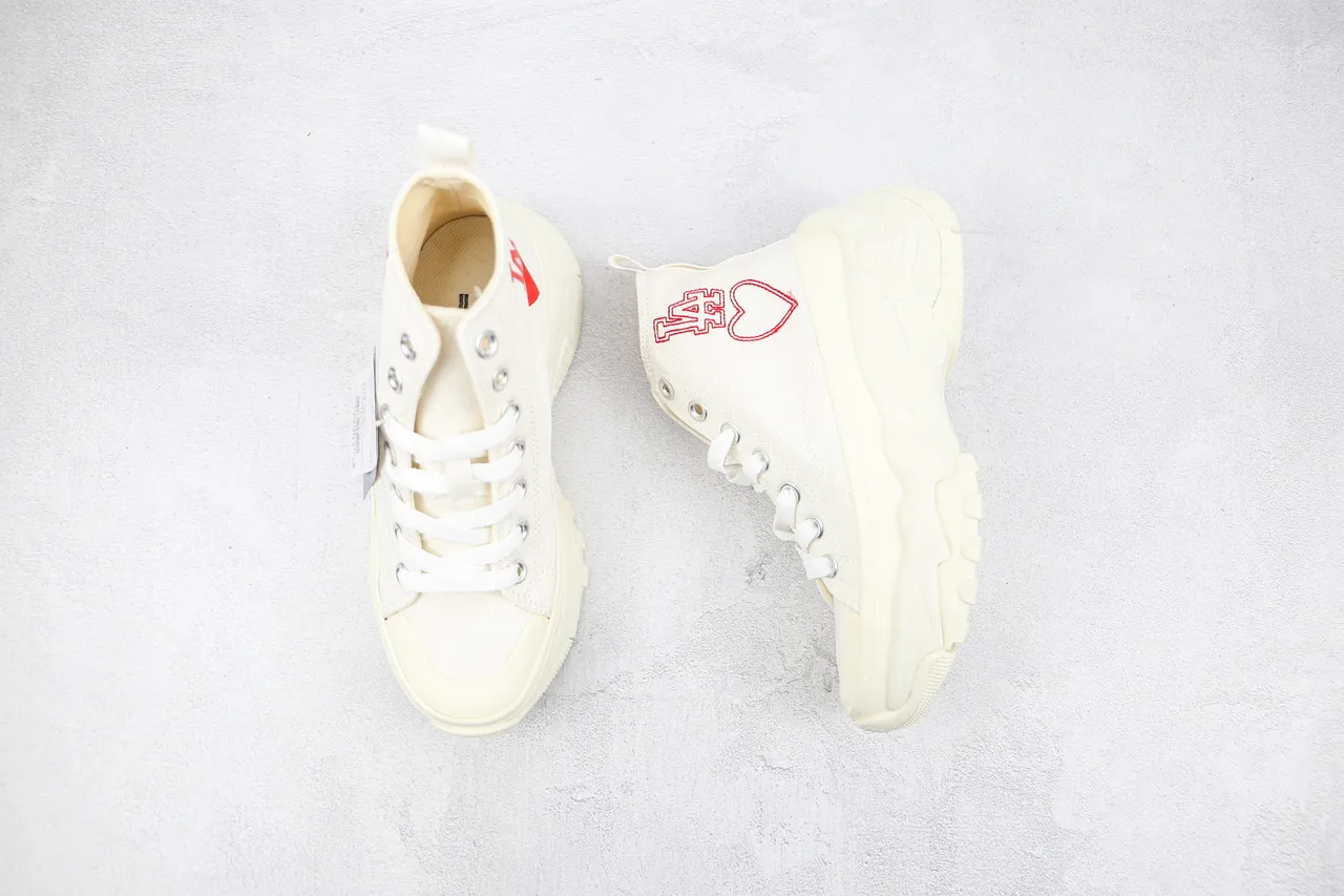 Converse White Red High-Top Canvas Platform Sole Chunky Sneakers