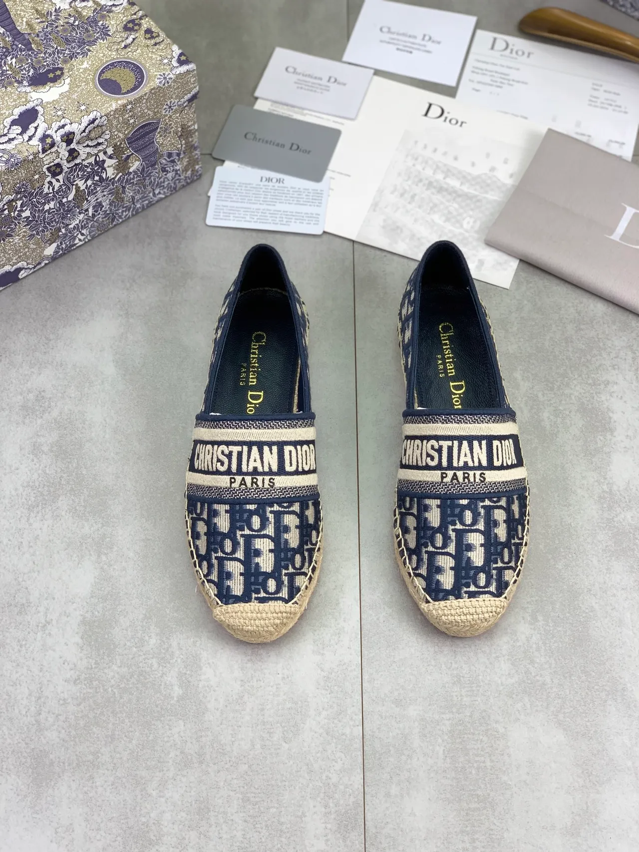 Dior Oblique Jacquard Navy Beige Espadrille Boat Shoes