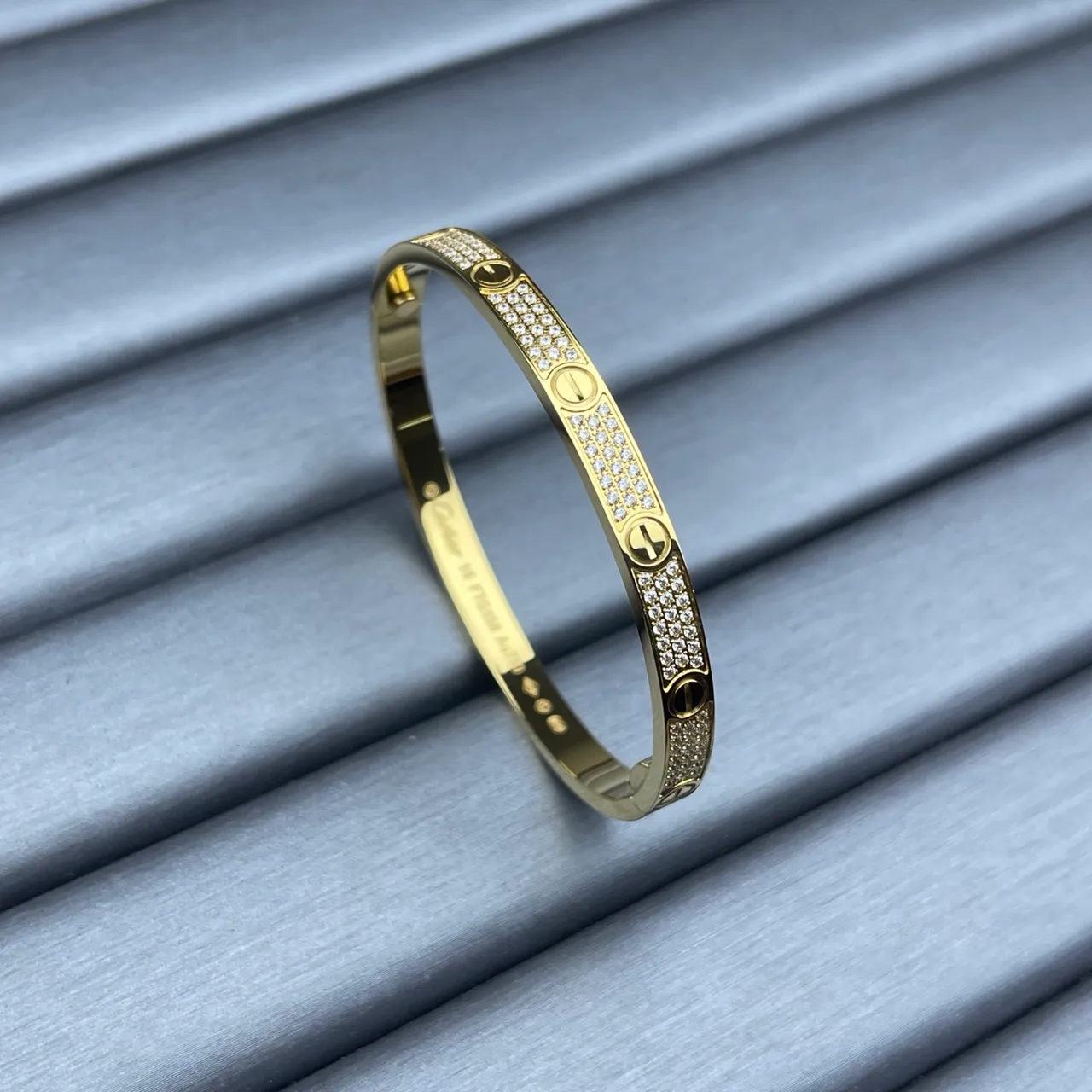 Cartier Love Silver Gold Hinged Bangle Pavé-Set Stones Bracelet