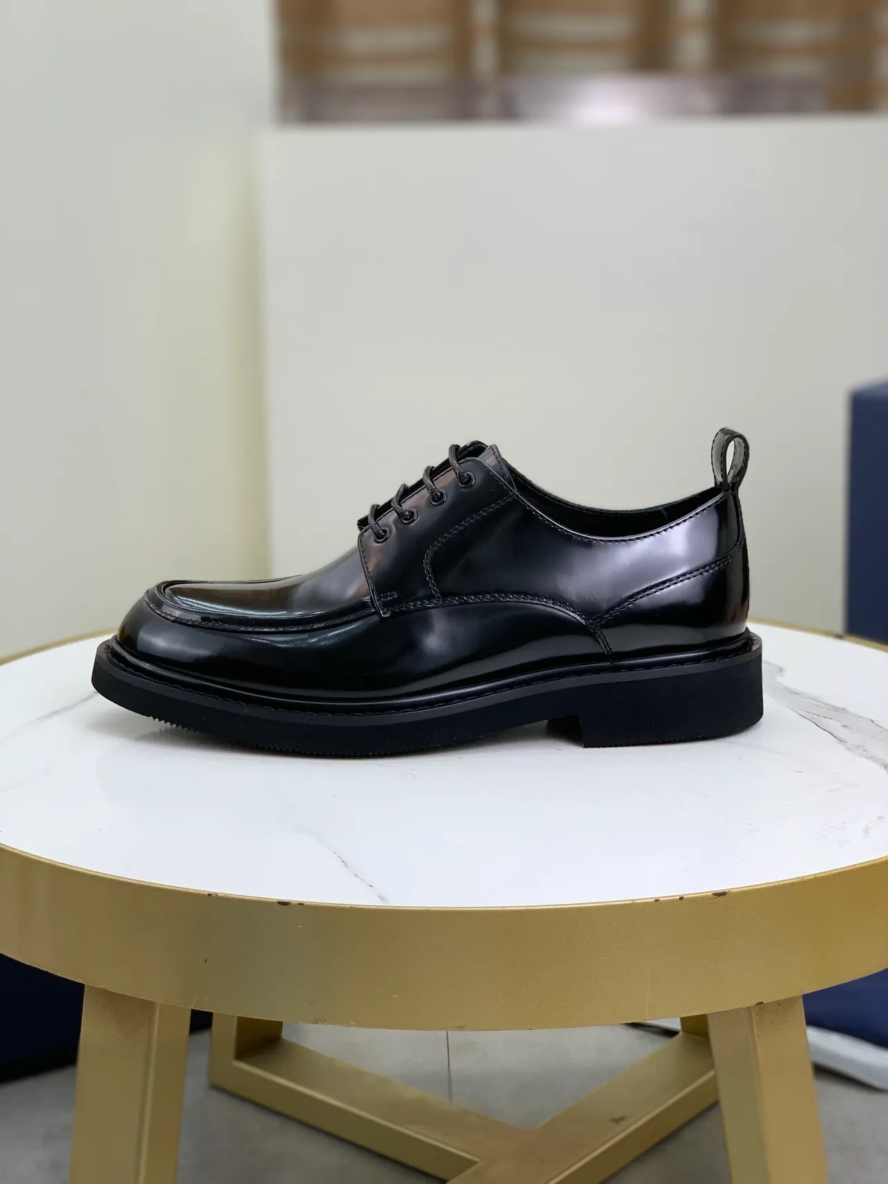 Dior Black Glossy Patent Leather Chunky Platform Sole Derby Shoes