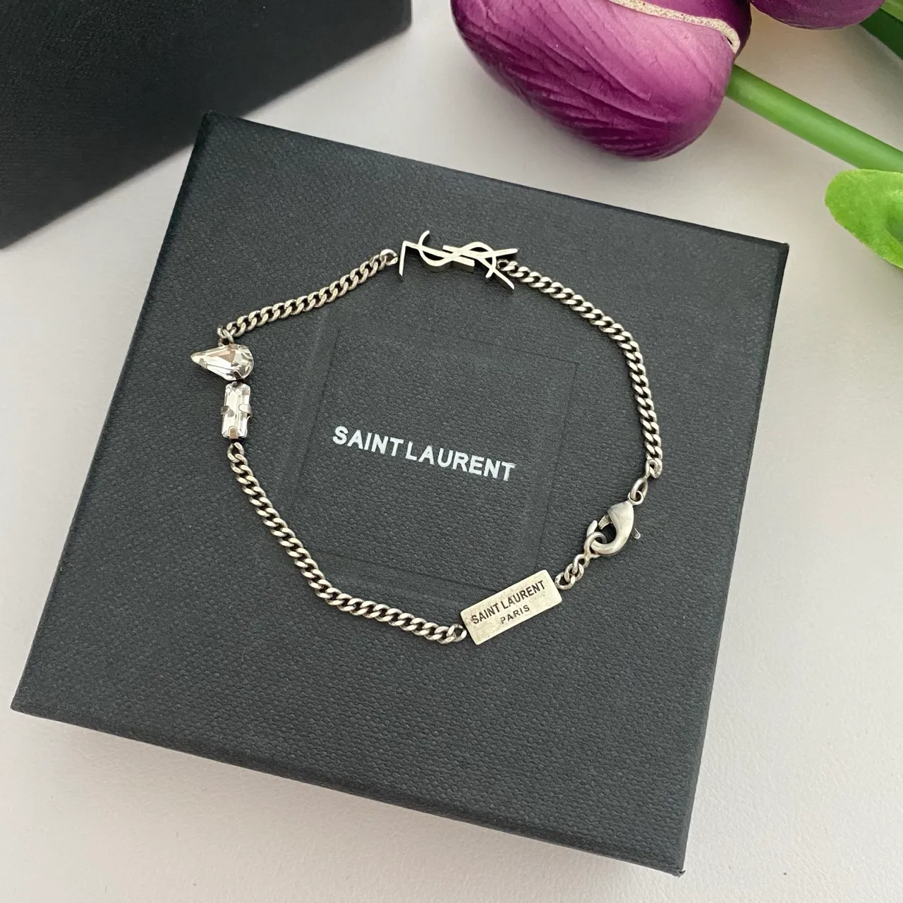 Saint Laurent Monogram Chain Silver Gold Charm Bracelet