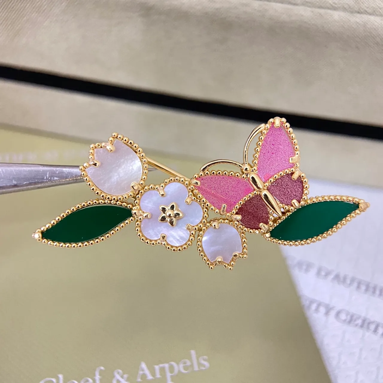 Van Cleef & Arpels Floral Butterfly Enamel and Mother-of-Pearl Brooches