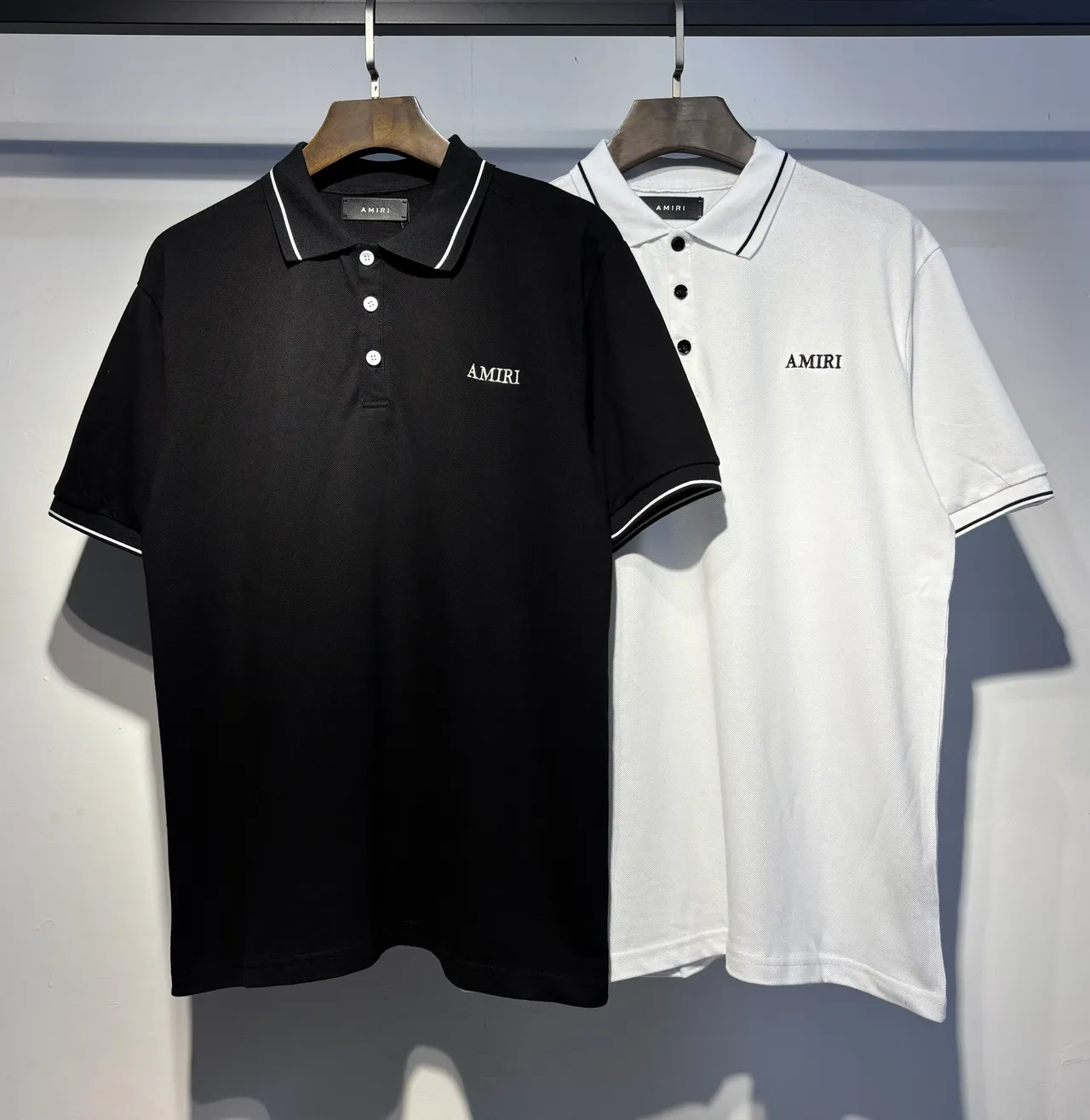 Amiri Black White Piqué Knit Contrast Piping Polo Shirt