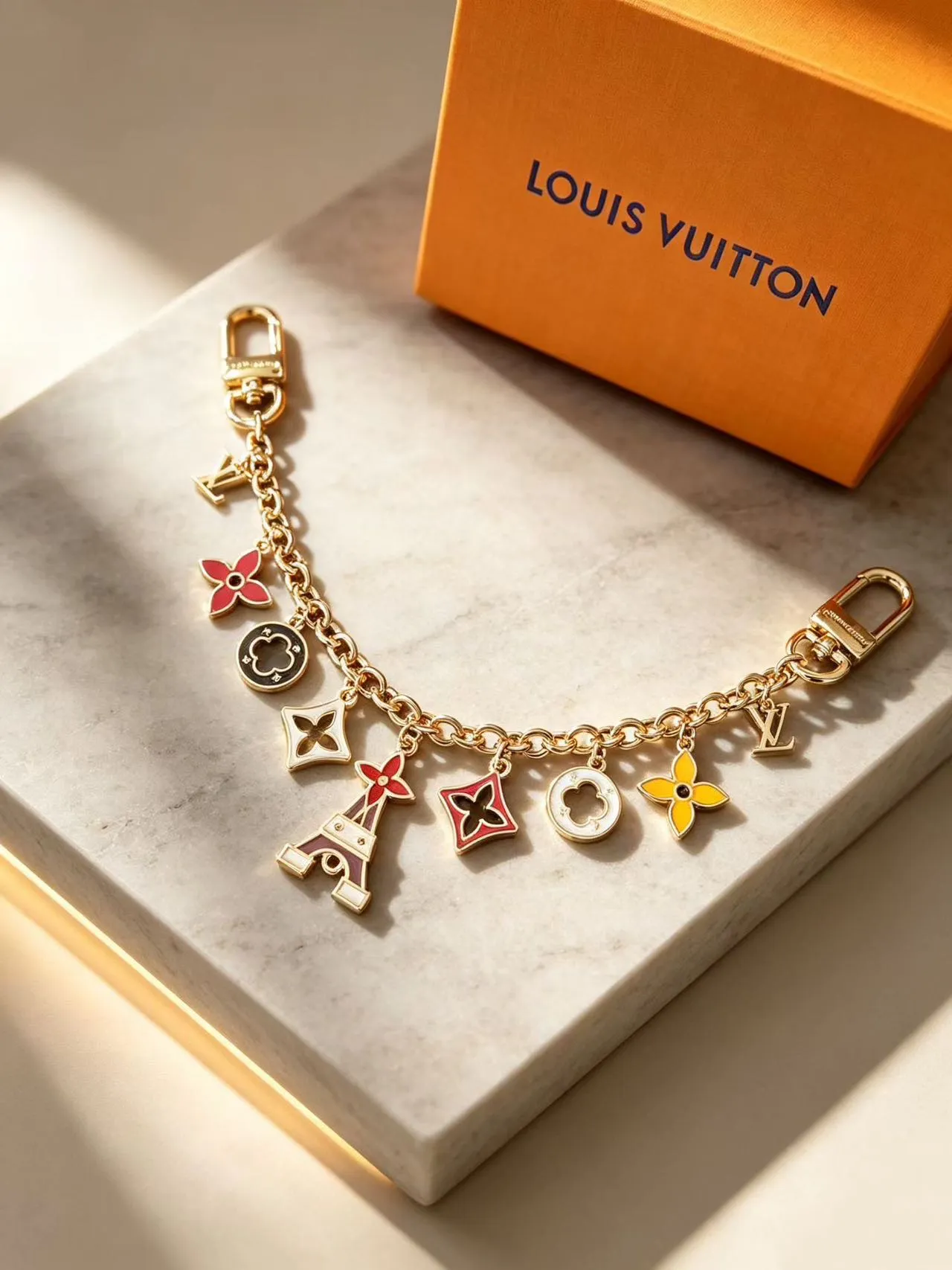 Louis Vuitton Charms Multicolor Gold Enamel-Charmed Silver-Tone Metal Bracelet
