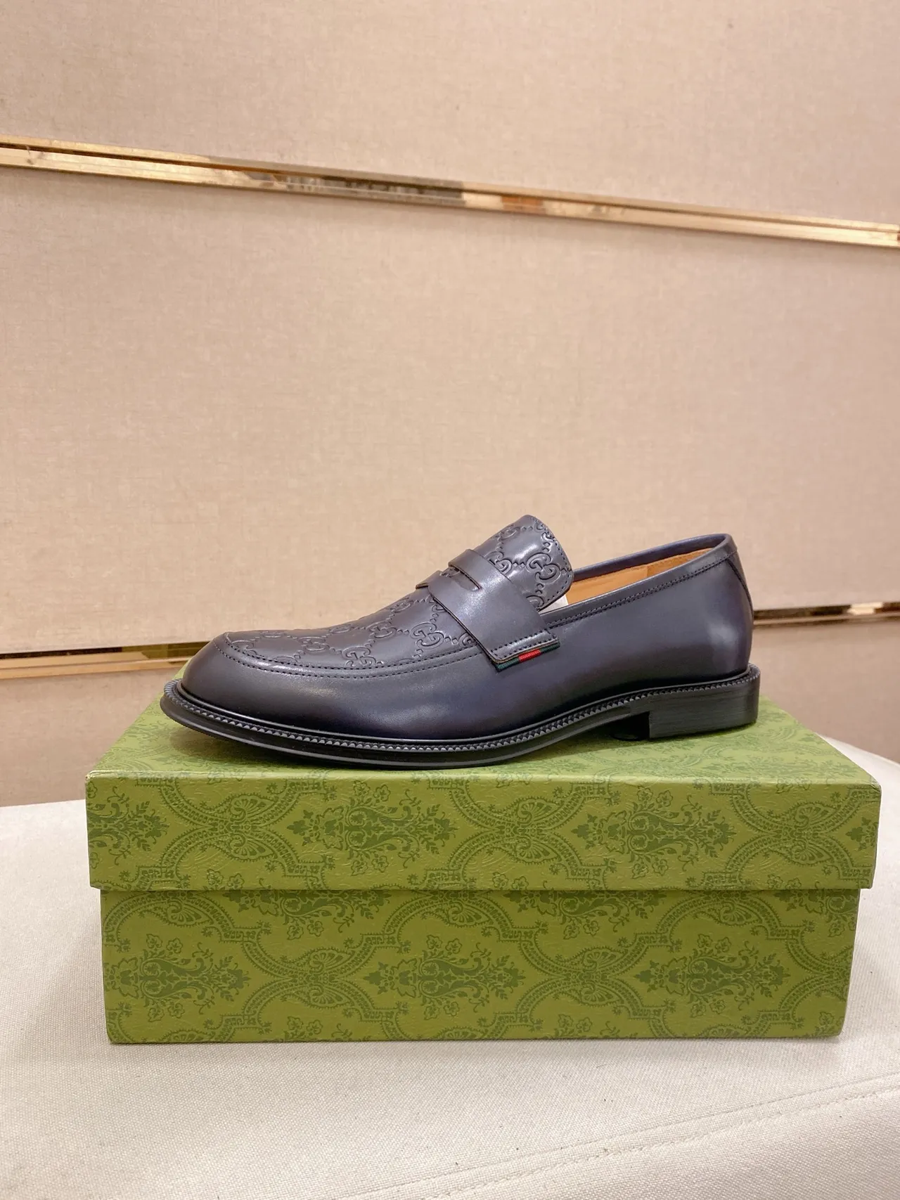 Gucci GG Marmont Loafer Navy Blue Monogram Leather Loafers