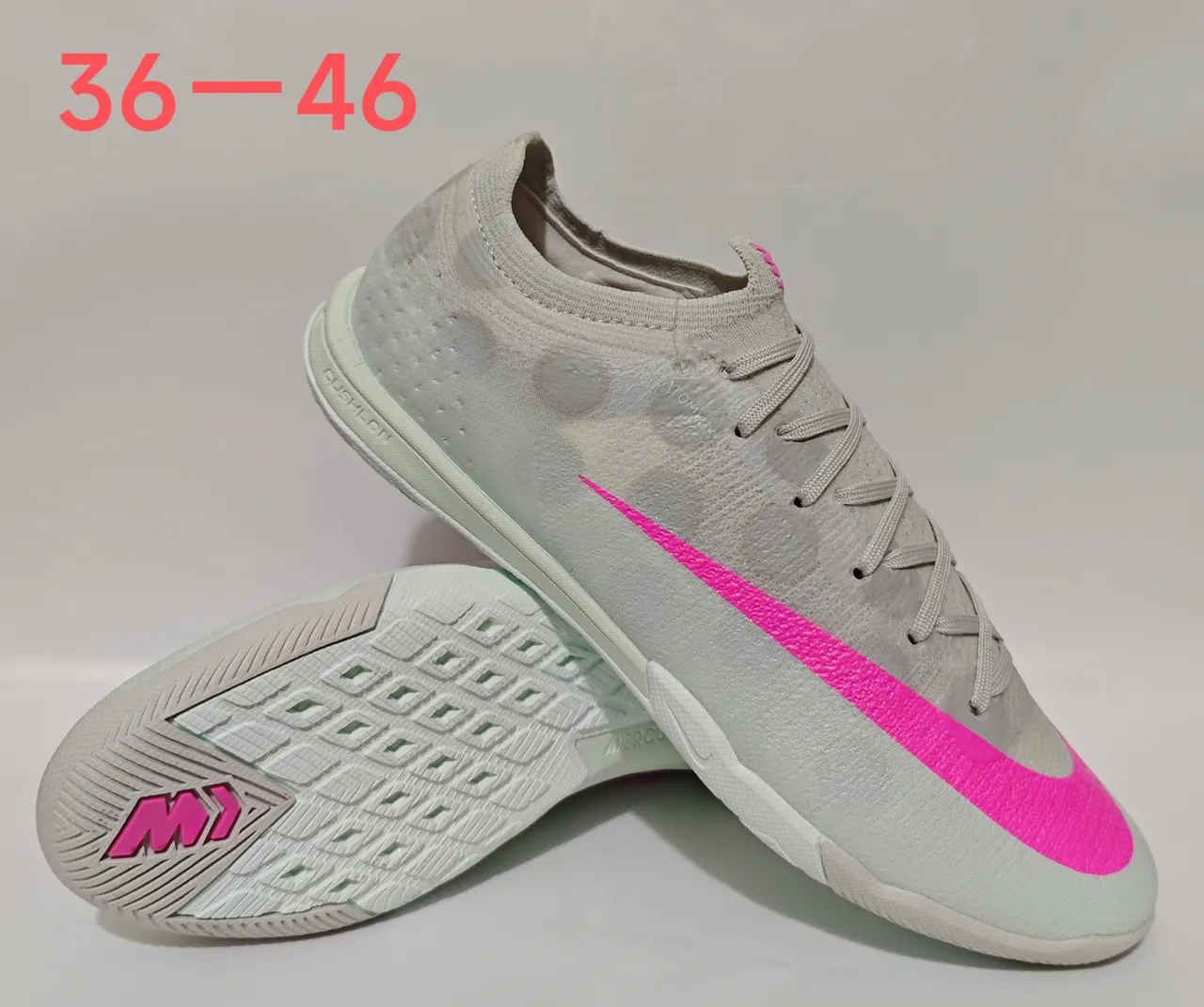 Nike Mercurial White Pink Low-Cut Knit Upper Vibrant Swoosh Accent Indoor Soccer Shoes