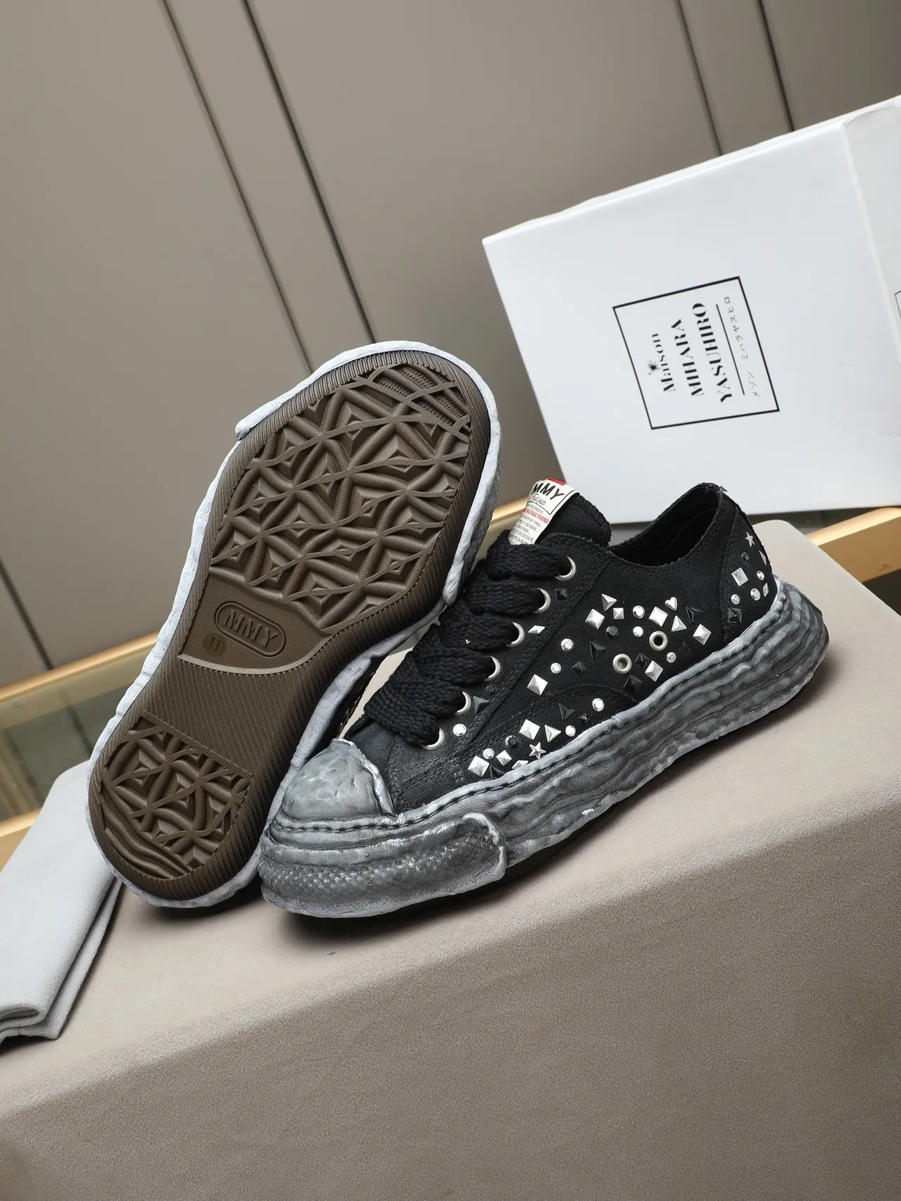 Maison Margiela Black Gray Deconstructed Studded Lifestyle Sneakers