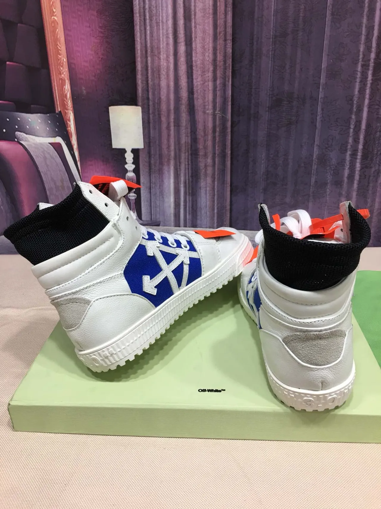 Off-White The Ten Blue High-Top Layered Leather And Textile Lifestyle Sneakers
