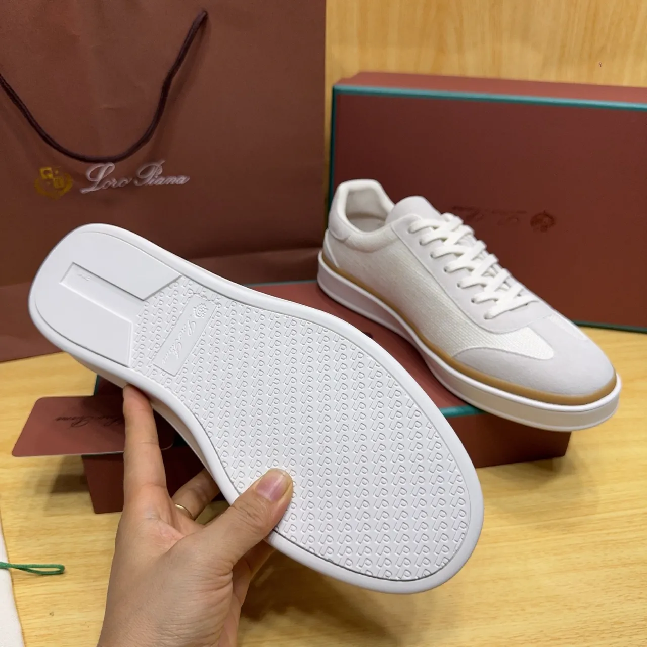 Loro Piana White Textile-Suede Platform Lifestyle Sneakers